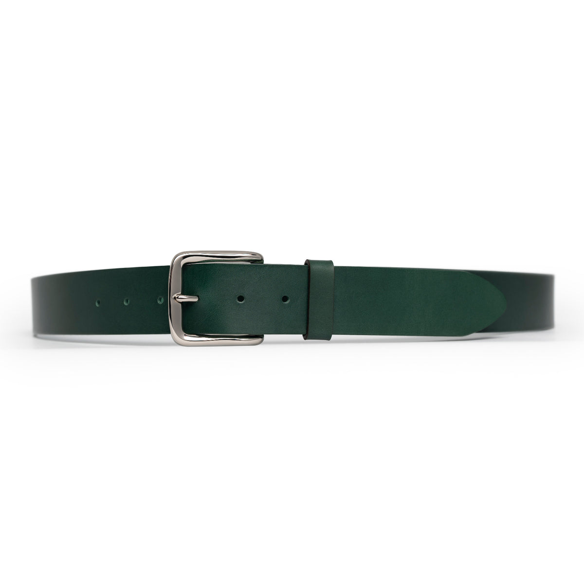 Green full-grain leather belt, silver buckle — CarveOn, made in Ireland#Color_Green