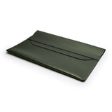 Green full-grain leather document folio, flat lay, angled view — personalised — CarveOn, made in Ireland