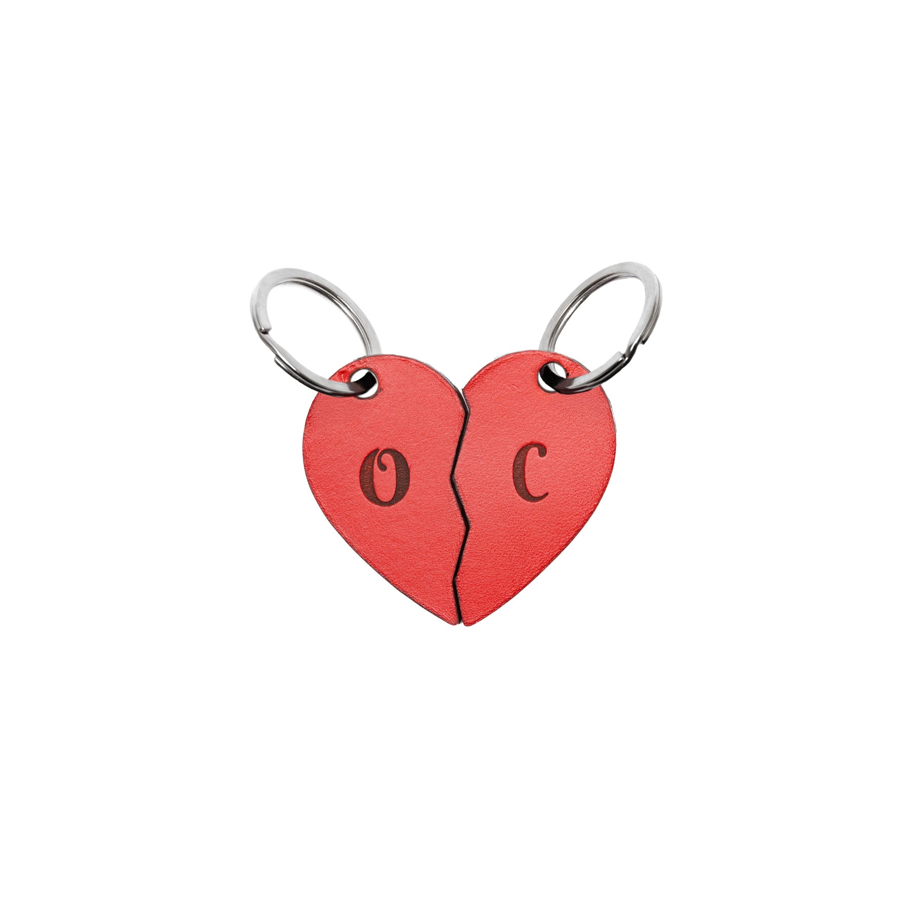 Red full-grain leather keyring — personalised gift — CarveOn, made in Ireland