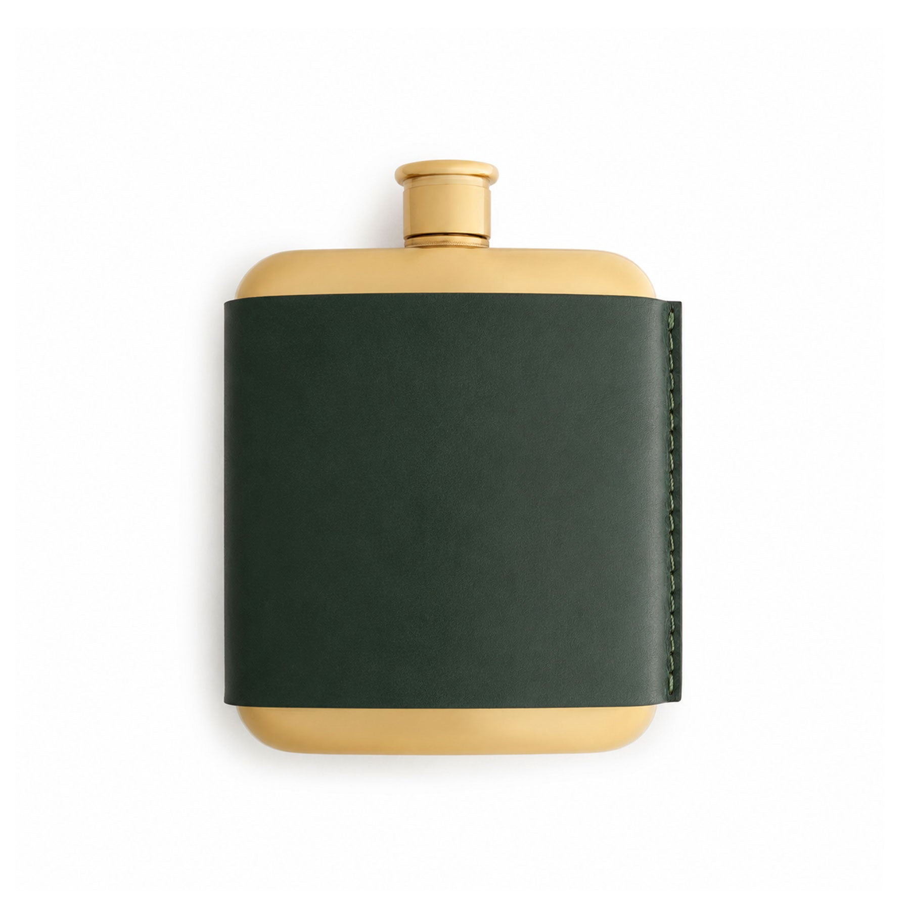 Green full-grain leather hip flask, flat lay — personalised — CarveOn, made in Ireland#Color_Green