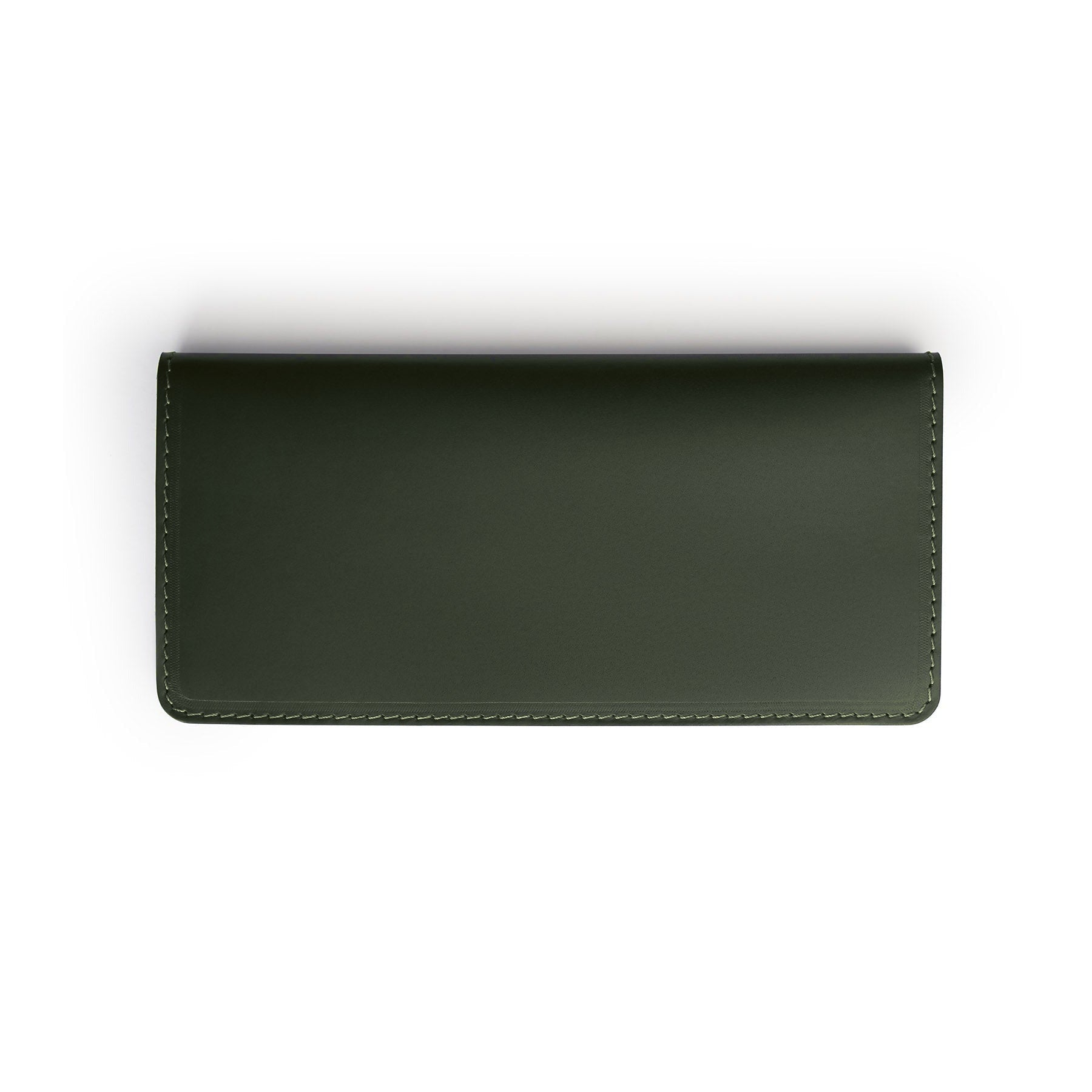 Green full-grain leather long wallet, flat lay — personalised — CarveOn, made in Ireland#Color_Green