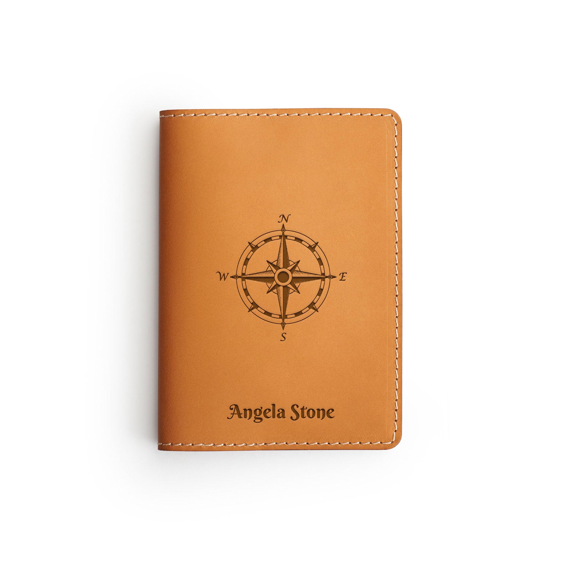 Tan full-grain leather passport holder — personalised travel gift — CarveOn, made in Ireland#Color_Hidden