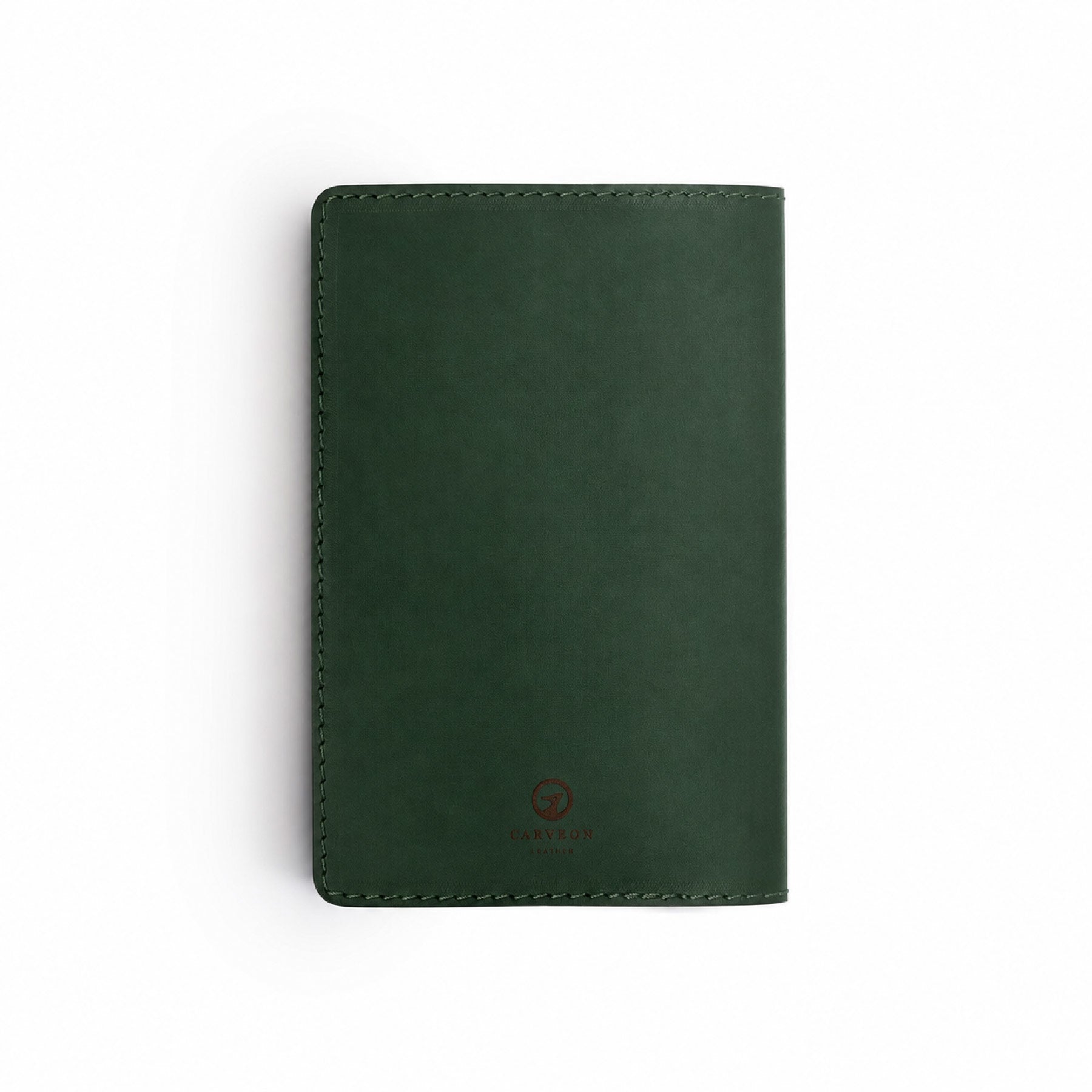 Green full-grain leather golf scorecard holder, flat lay — personalised — CarveOn, made in Ireland#Color_Green
