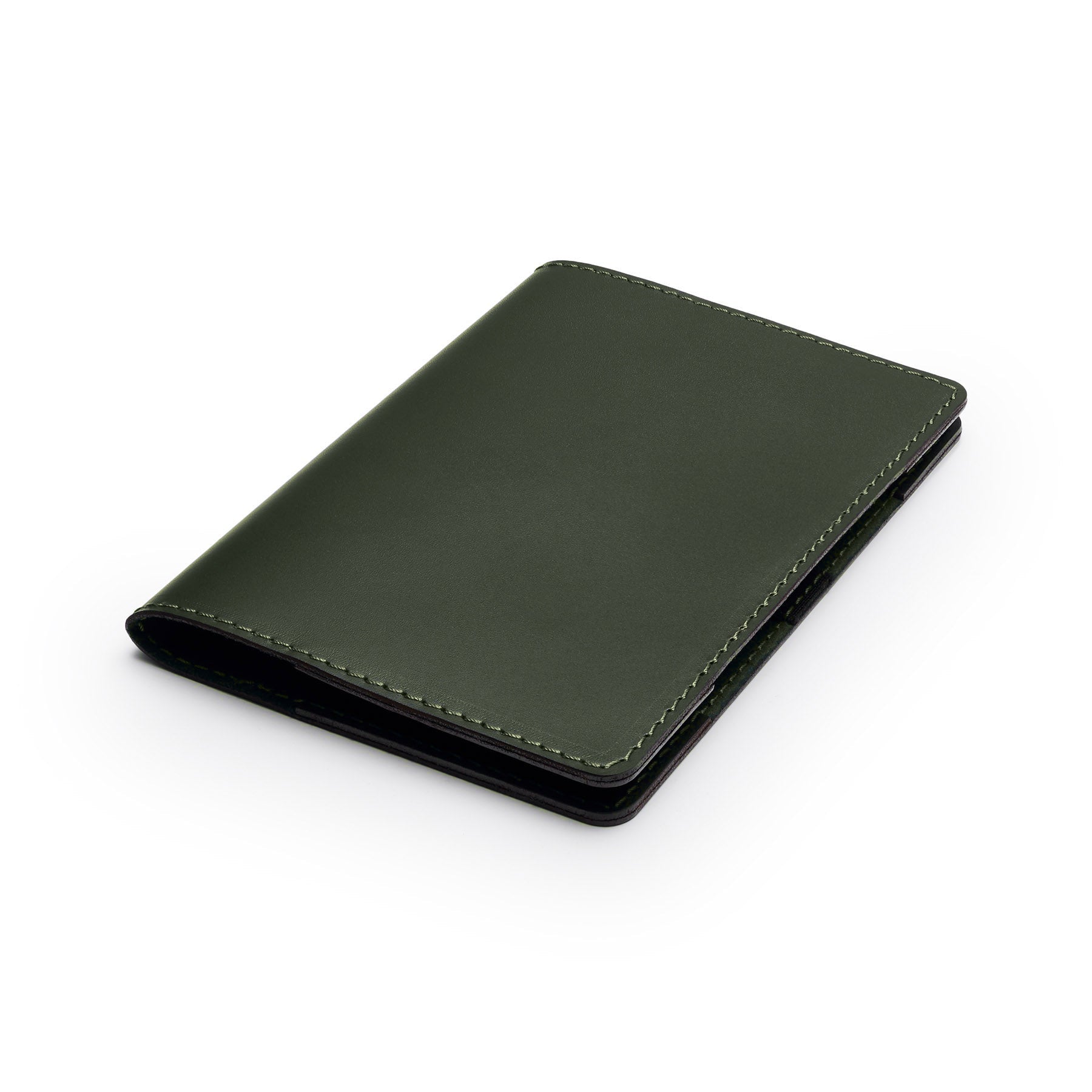 Green leather golf scorecard holder, flat lay, angled view — personalised golf gift — CarveOn, handmade in Ireland#Color_Green