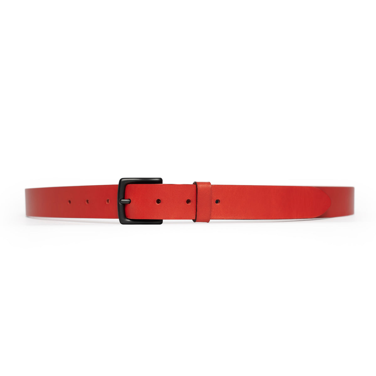 Red full-grain leather belt, black buckle — CarveOn, made in Ireland#Color_Red