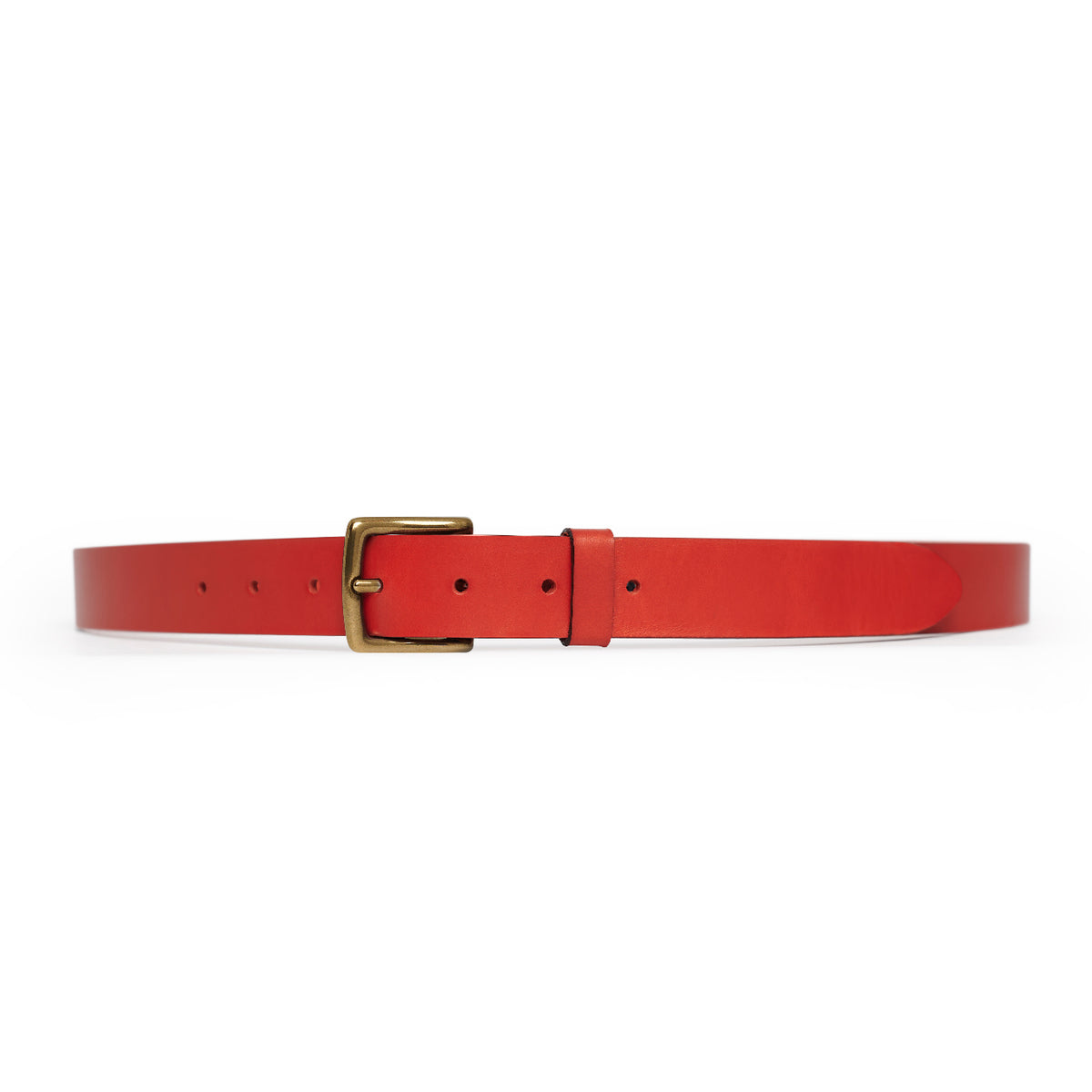 Red full-grain leather belt, brass buckle — CarveOn, made in Ireland#Color_Red