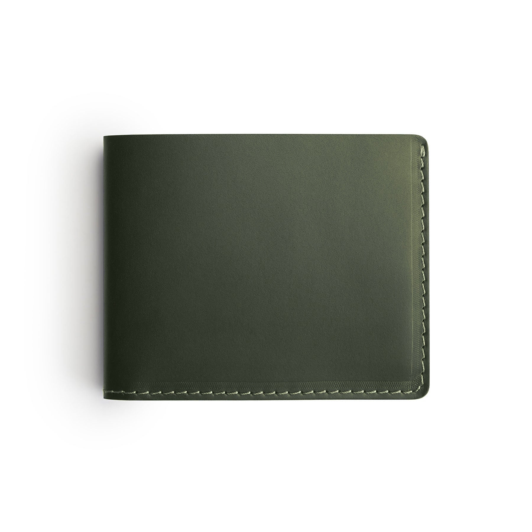 Green full-grain leather traditional wallet, flat lay — personalised — CarveOn, made in Ireland#Color_Green