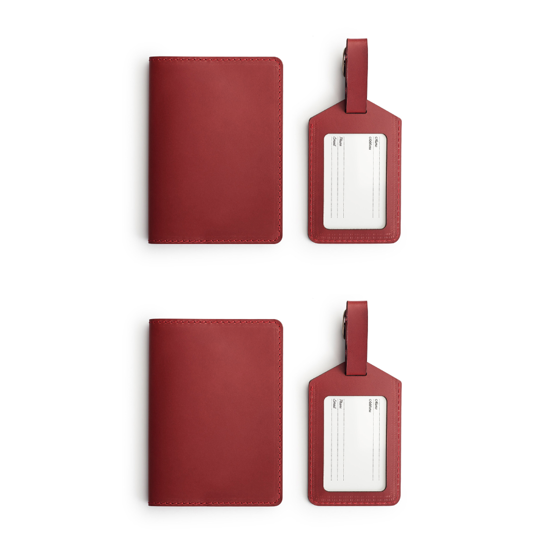 Leather travel gift set — personalised — CarveOn, made in Ireland