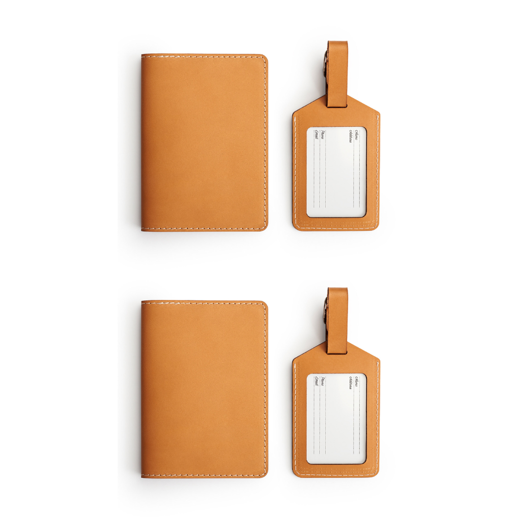 Leather travel gift set — personalised — CarveOn, made in Ireland