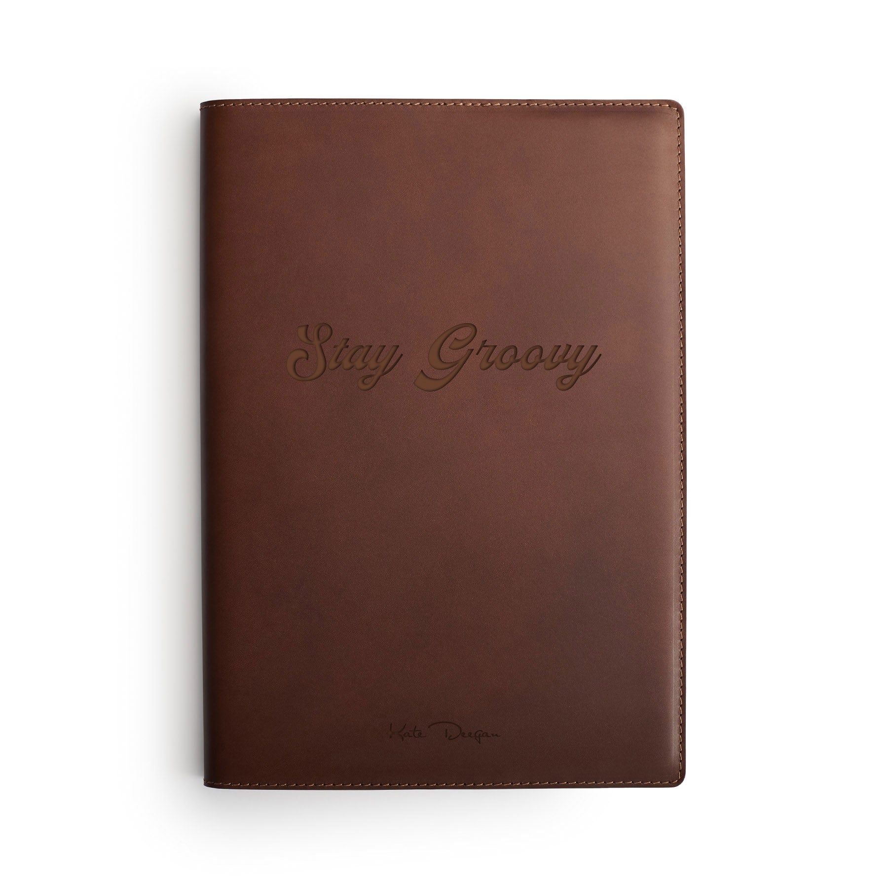 Red full-grain leather A4 notebook, flat lay, angled view — personalised — CarveOn, made in Ireland#Color_Hidden