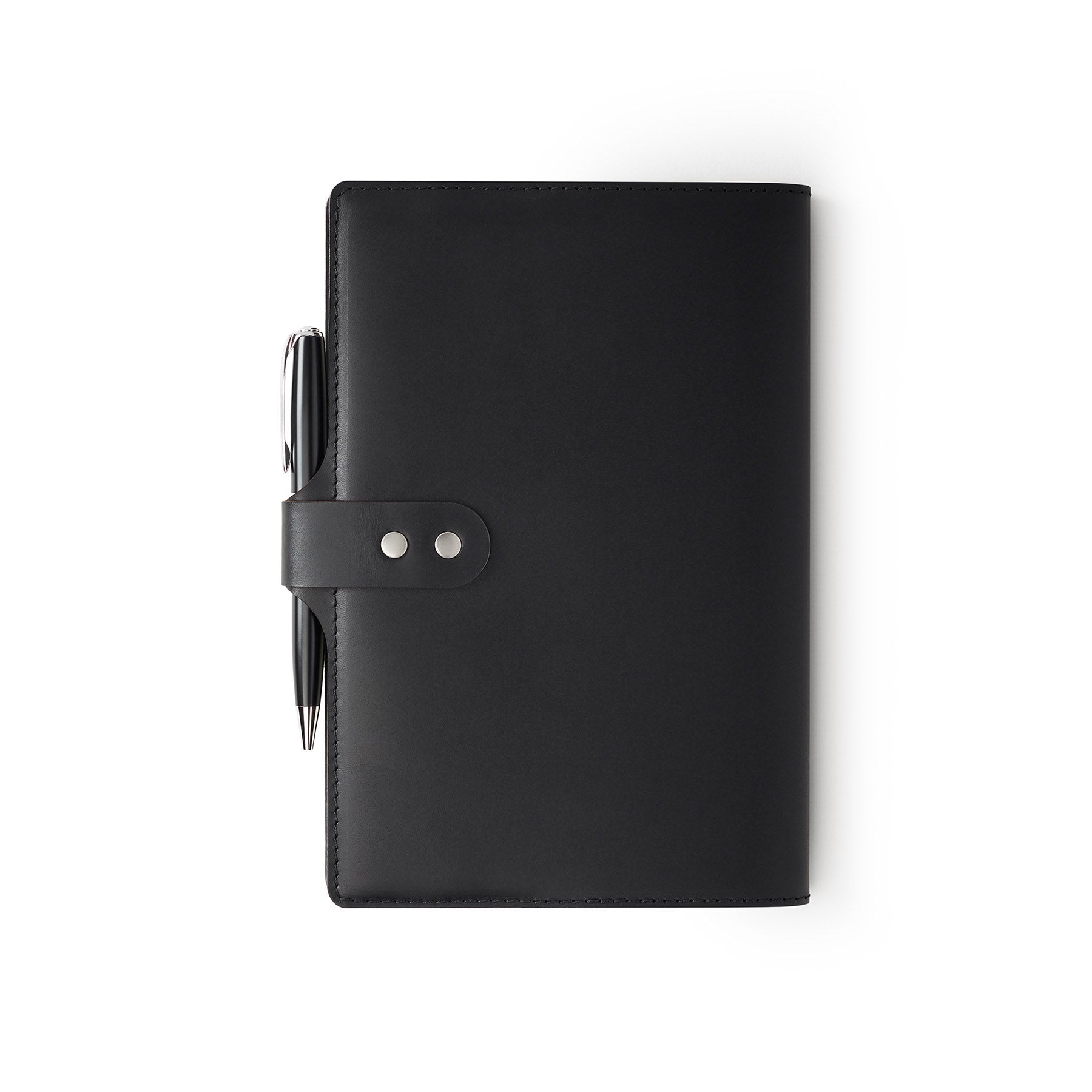 Black Moleskine notebook with leather cover and pen, flat lay — personalised gift — CarveOn, made in Ireland#Color_Black