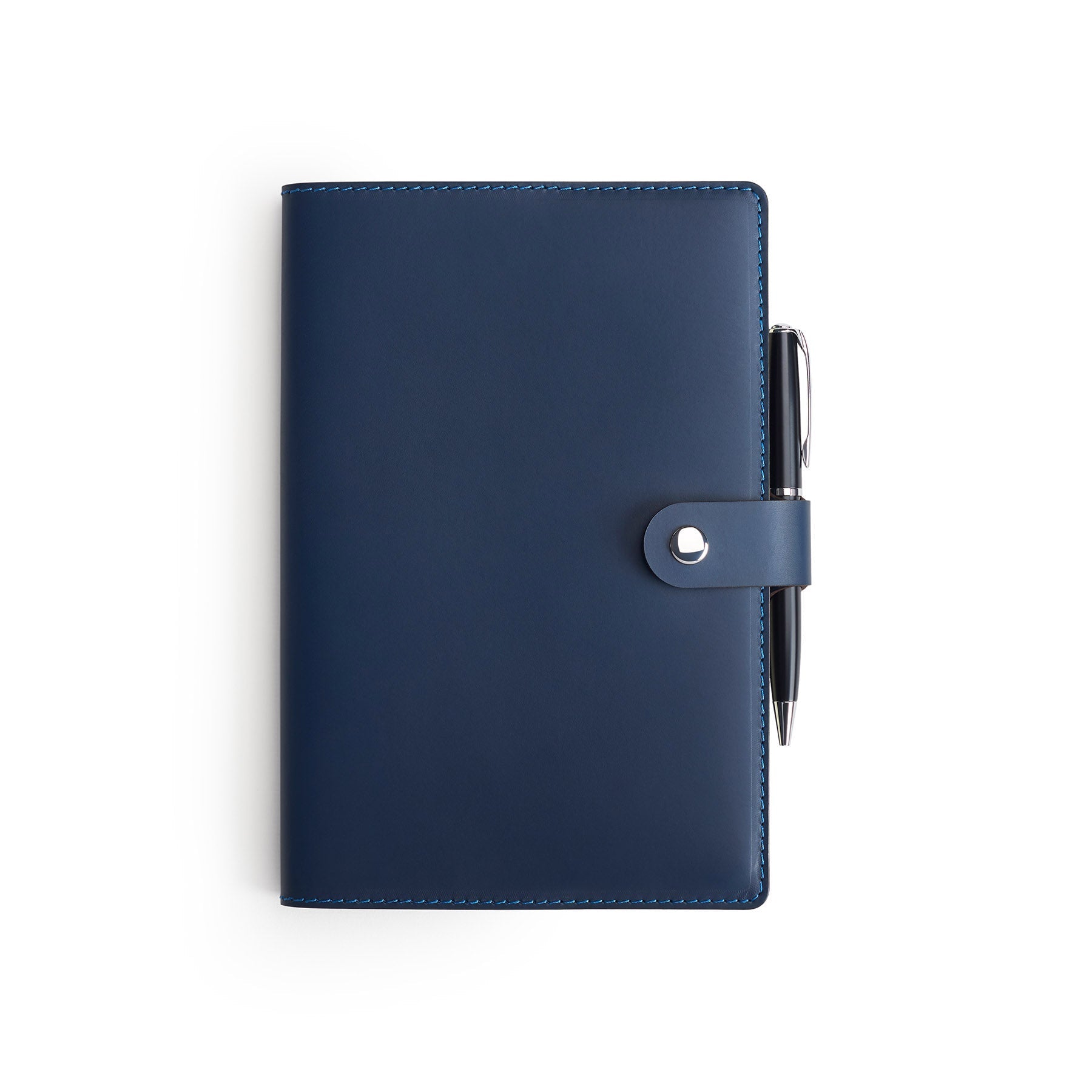 Navy Moleskine notebook with leather cover and pen, flat lay — personalised gift — CarveOn, made in Ireland#Color_Navy