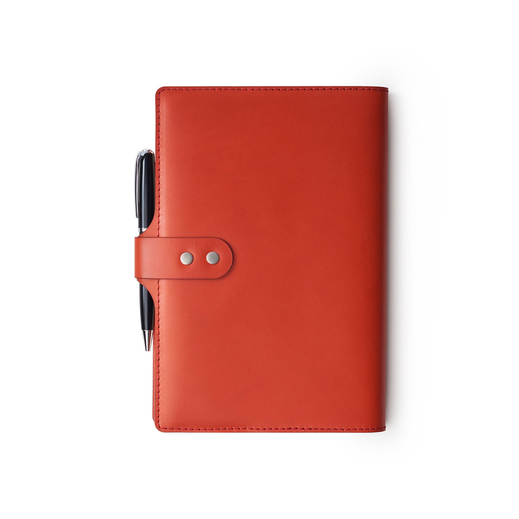 Red Moleskine notebook with leather cover and pen, flat lay — personalised gift — CarveOn, made in Ireland#Color_Red