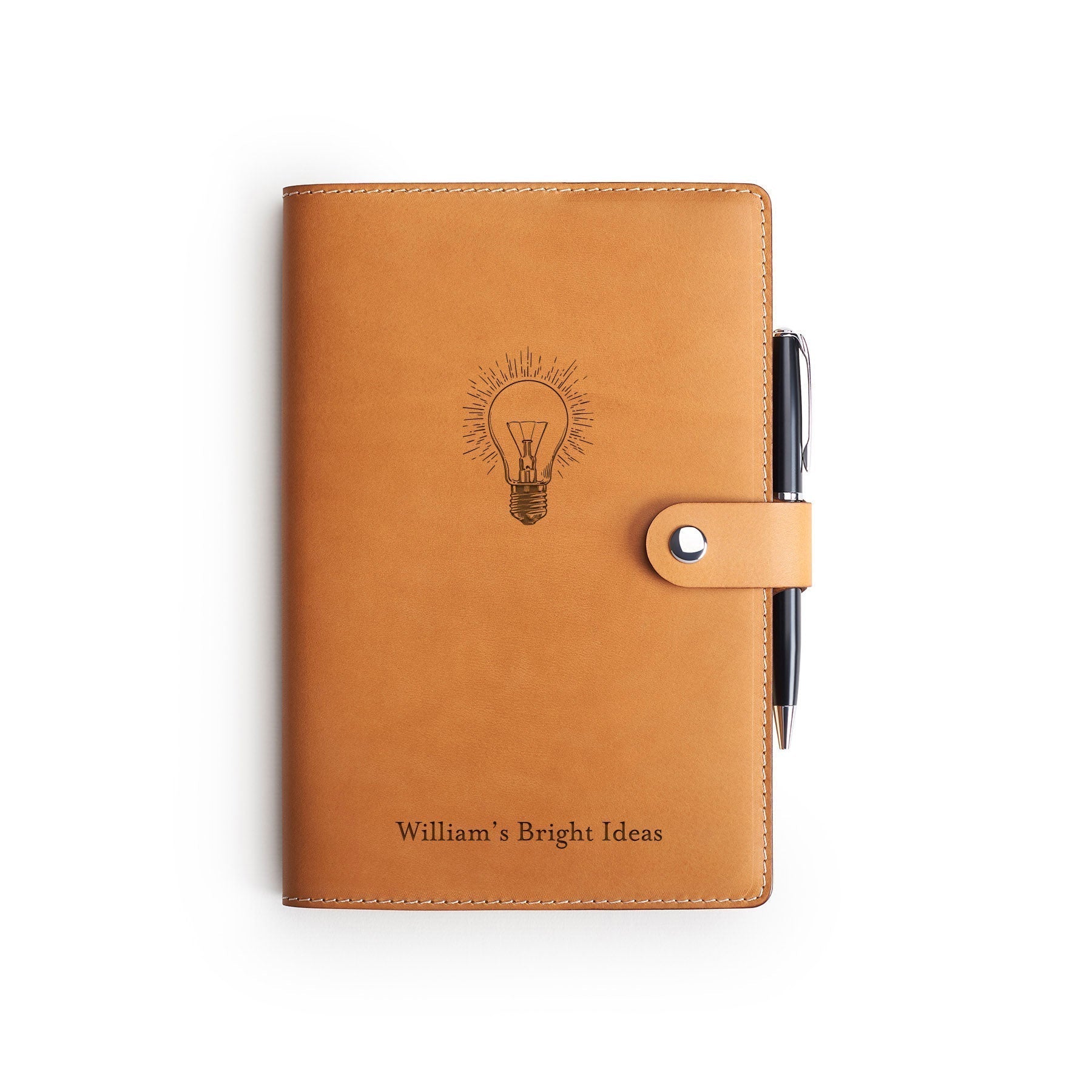 Tan Moleskine notebook with leather cover and pen, flat lay — personalised gift — CarveOn, made in Ireland#Color_Hidden