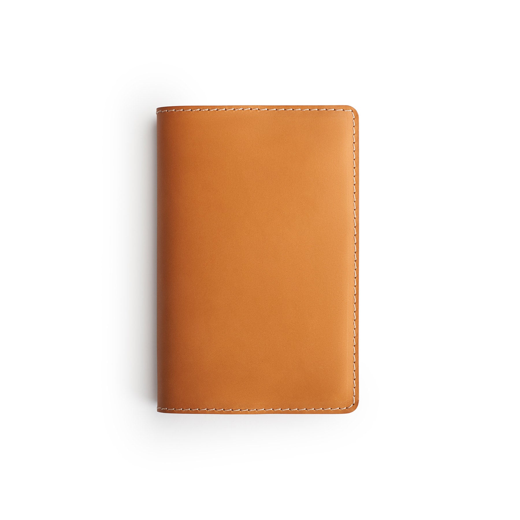 Tan full-grain leather A6 notebook, flat lay — personalised — CarveOn, made in Ireland#Color_Tan