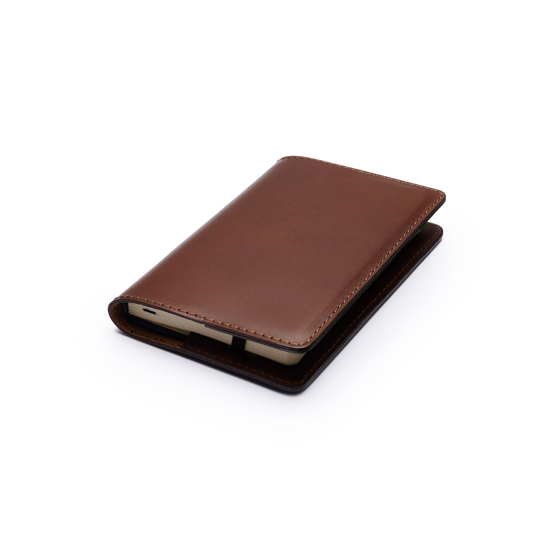 Dark Brown full-grain leather A6 notebook, flat lay, angled view — personalised — CarveOn, made in Ireland#Color_Dark Brown