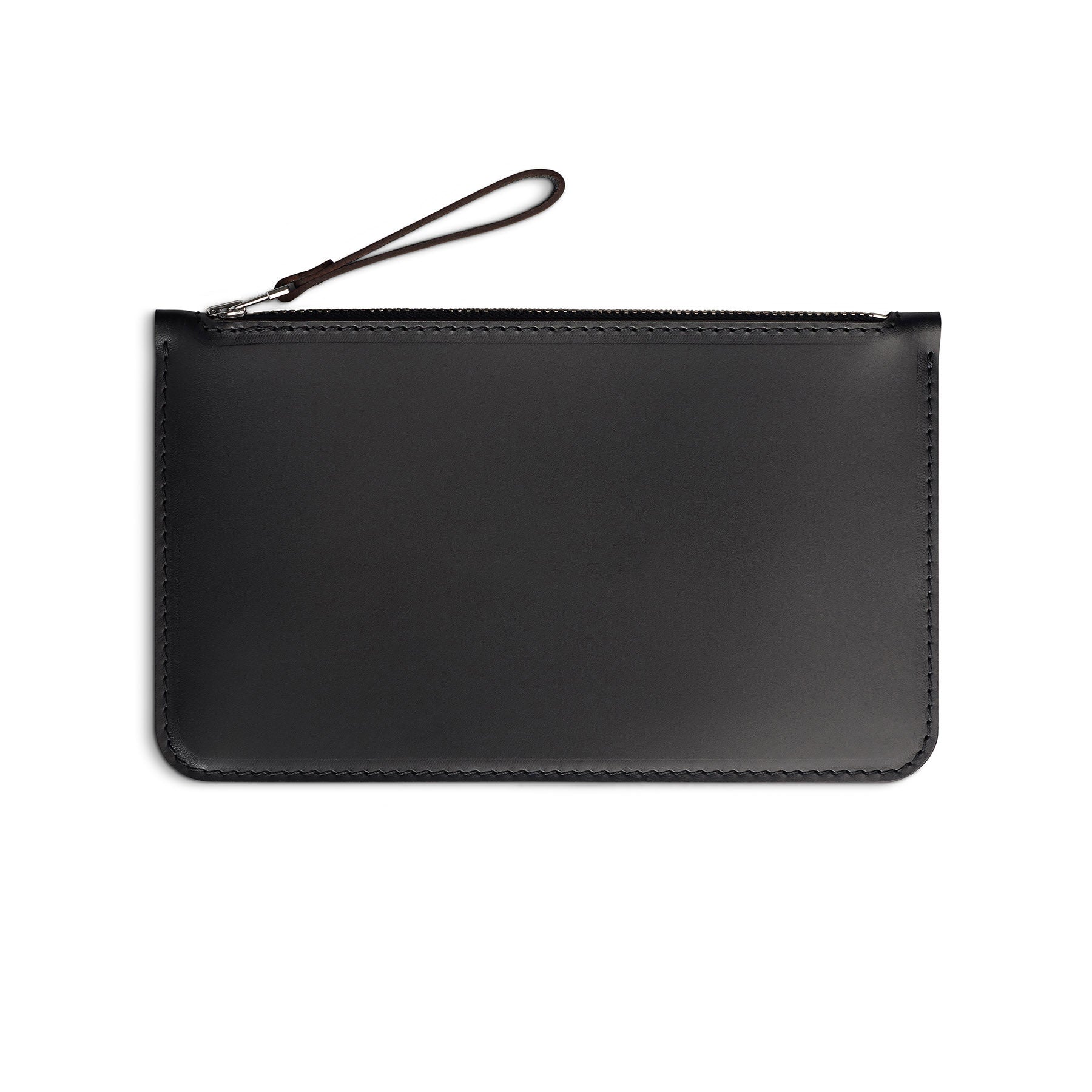 Black full-grain leather zip pouch, flat lay — personalised — CarveOn, made in Ireland#Color_Black