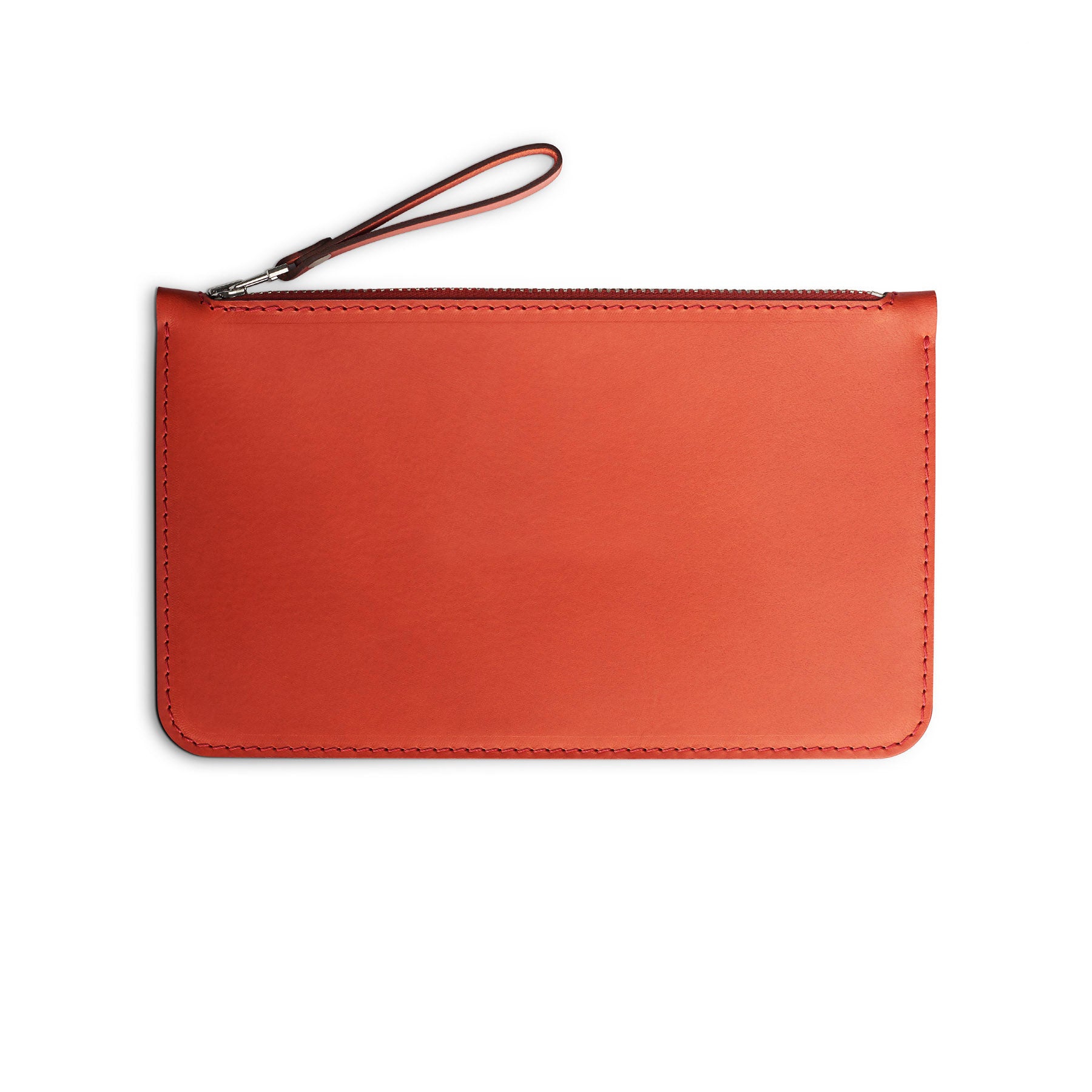 Red full-grain leather zip pouch, flat lay — personalised — CarveOn, made in Ireland#Color_Red