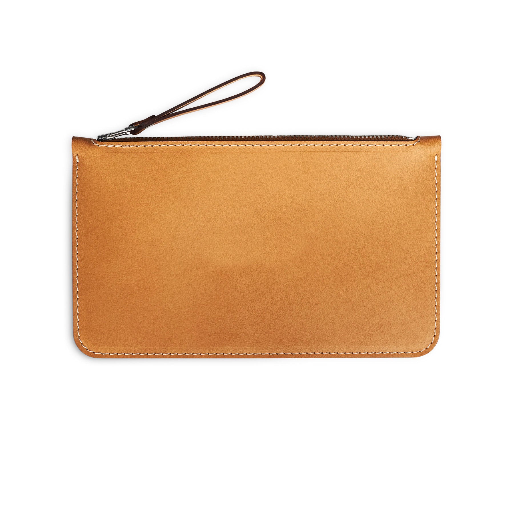 Tan full-grain leather zip pouch, flat lay — personalised — CarveOn, made in Ireland#Color_Tan