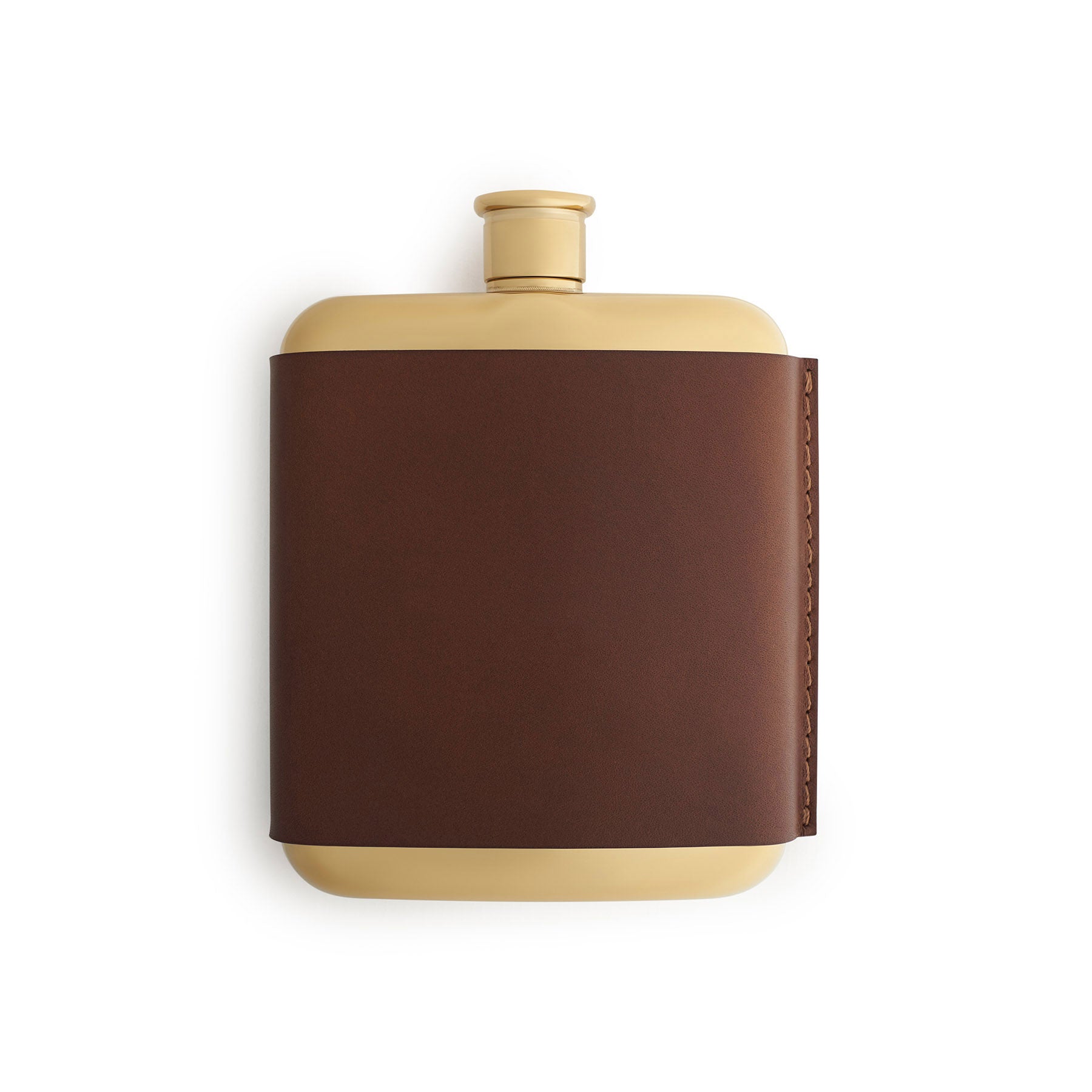 Dark Brown leather-bound hip flask, flat lay — personalised gift — CarveOn, made in Ireland#Color_Dark Brown