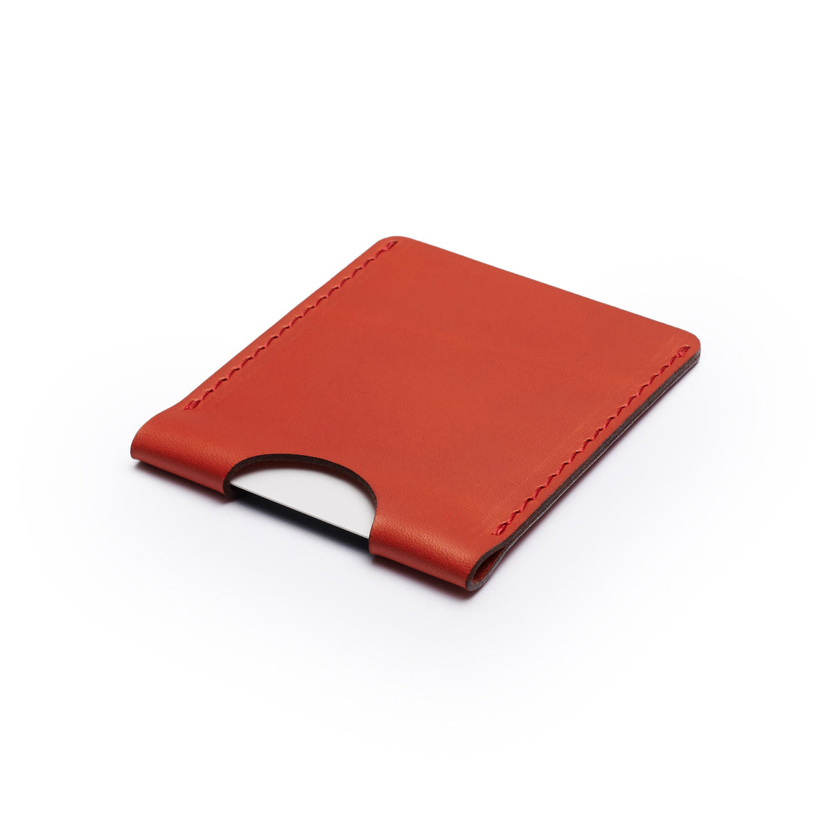 Red full-grain leather card holder, flat lay, angled view — personalised — CarveOn, made in Ireland#Color_Red