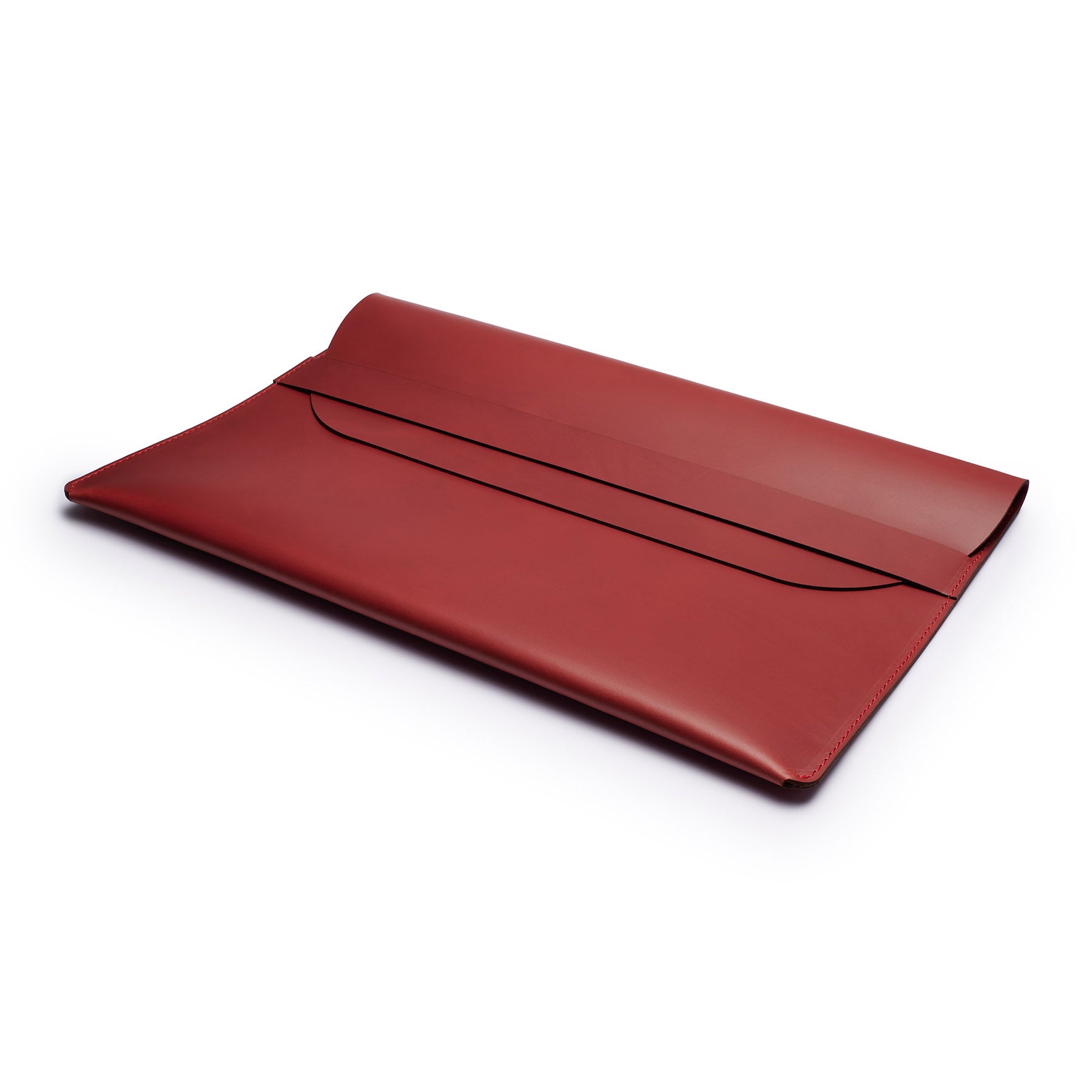 Burgundy full-grain leather document folio, flat lay, angled view — personalised — CarveOn, made in Ireland#Color_Burgundy