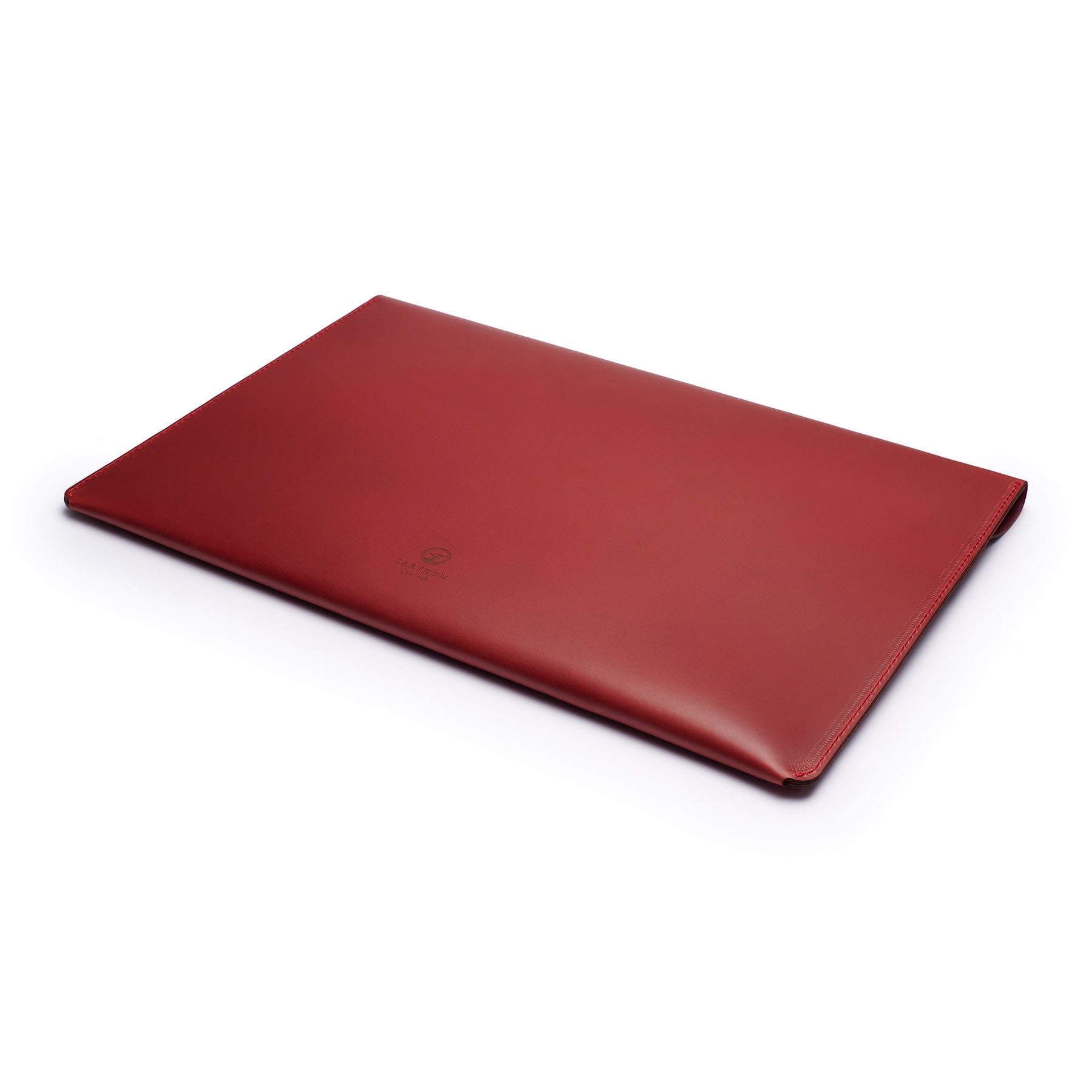 Burgundy full-grain leather document folio, flat lay, angled view — personalised — CarveOn, made in Ireland#Color_Burgundy