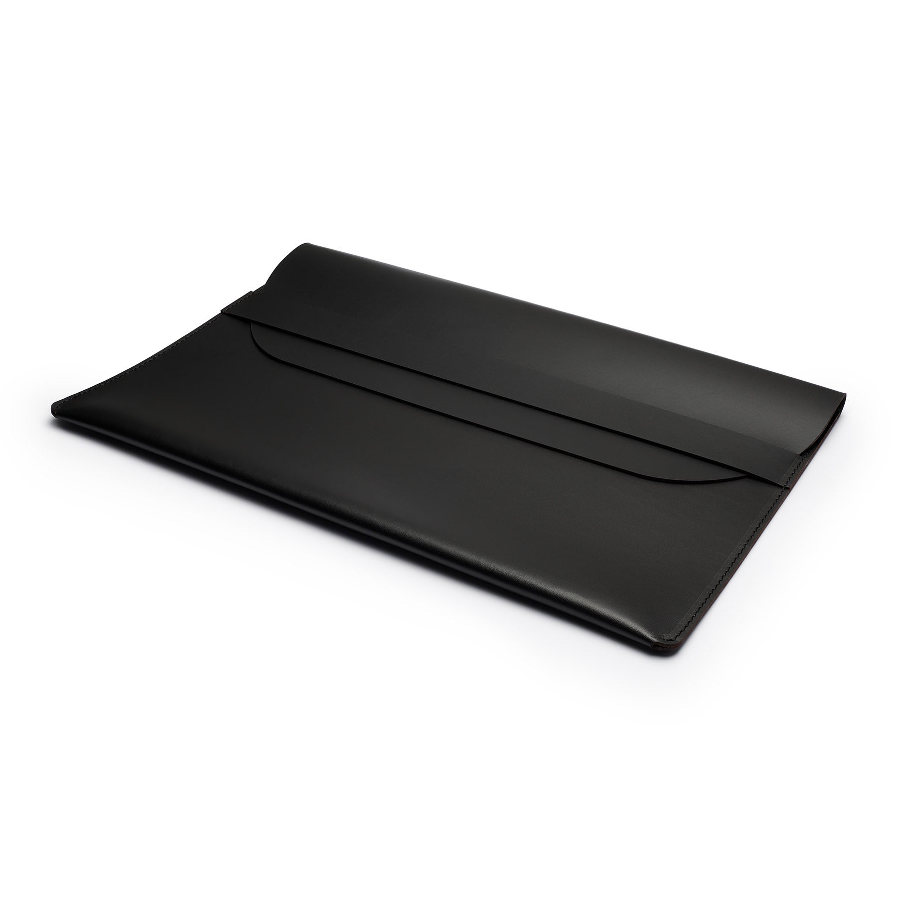 Black full-grain leather document folio, flat lay, angled view — personalised — CarveOn, made in Ireland#Color_Black