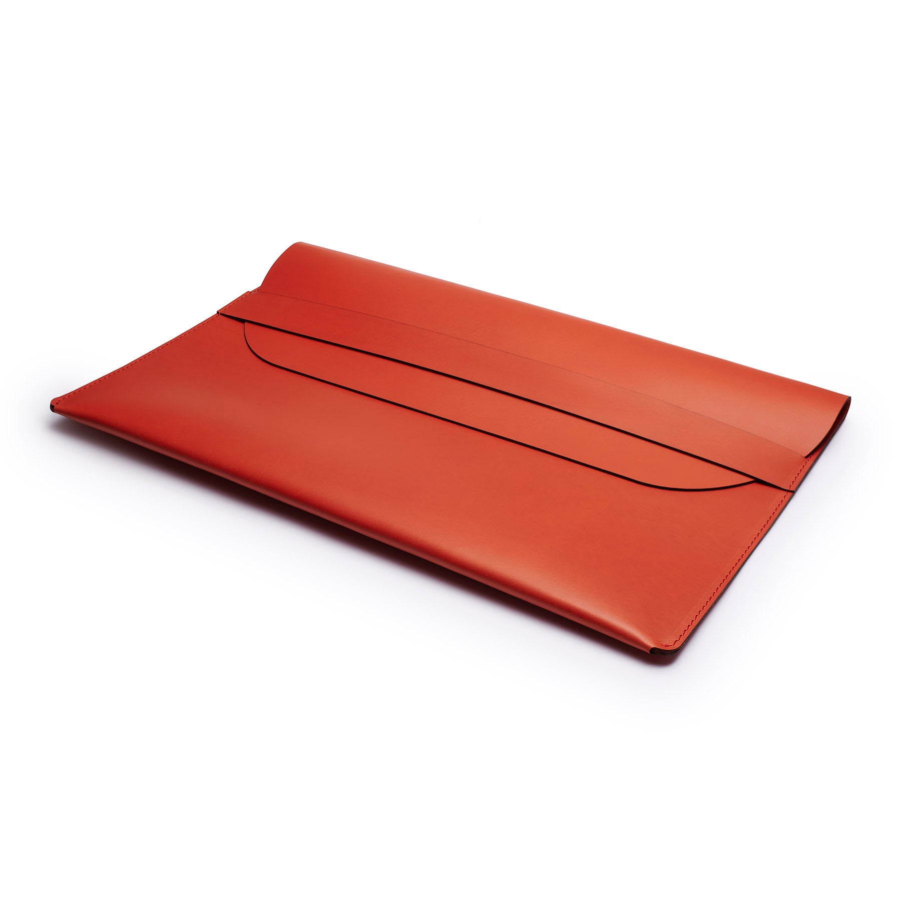 Red full-grain leather document folio, flat lay, angled view — personalised — CarveOn, made in Ireland#Color_Red