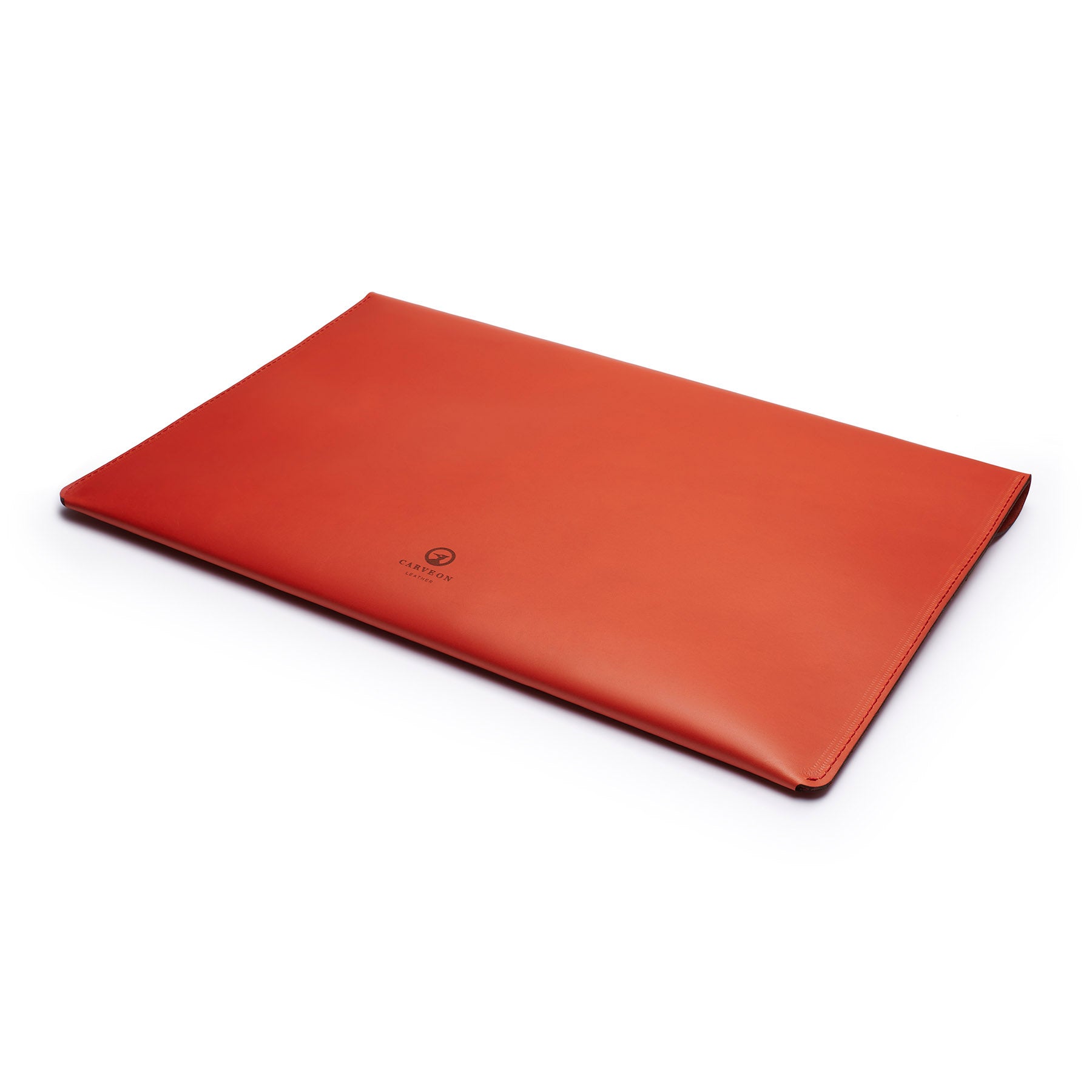 Red full-grain leather document folio, flat lay, angled view — personalised — CarveOn, made in Ireland#Color_Red