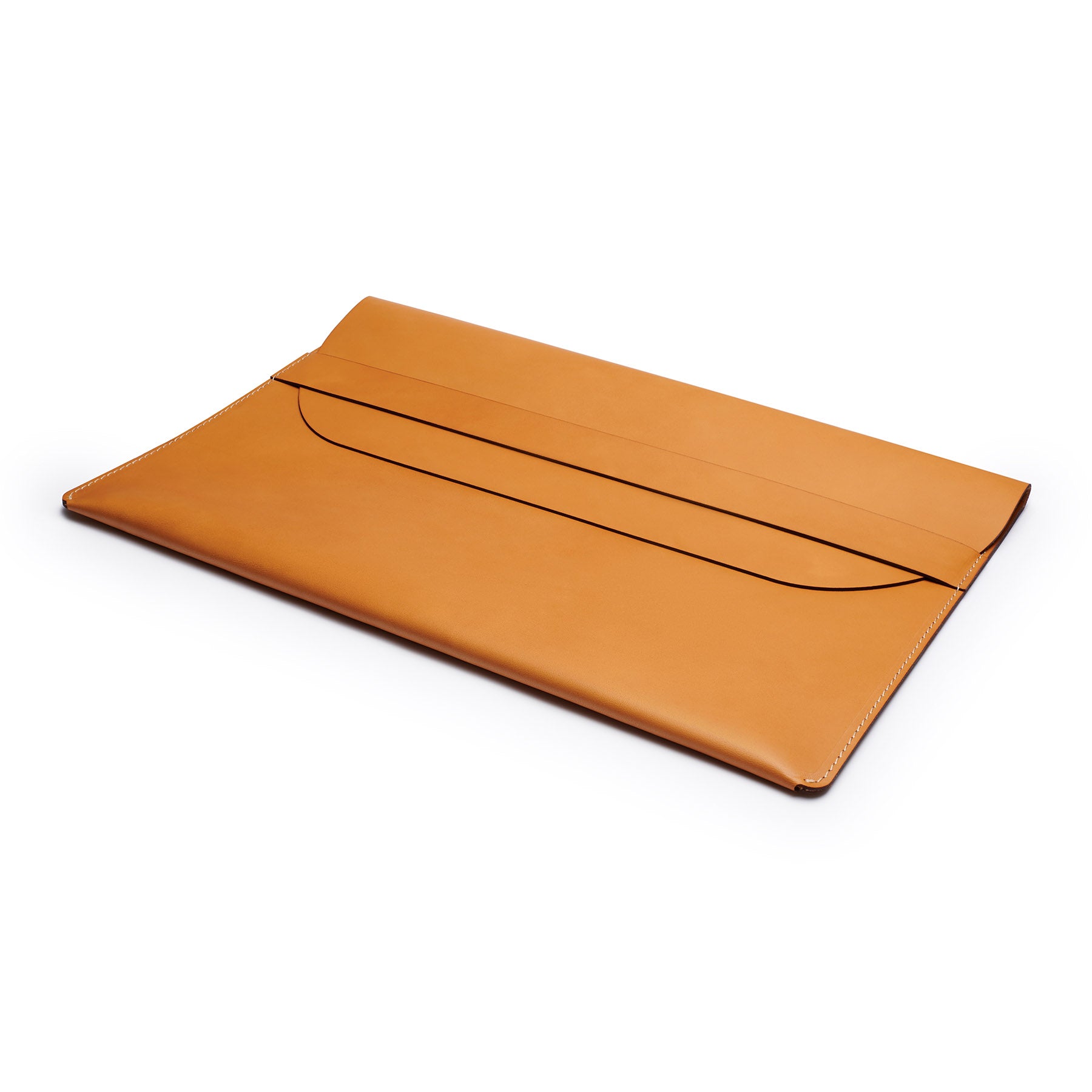 Tan full-grain leather document folio, flat lay, angled view — personalised — CarveOn, made in Ireland#Color_Tan
