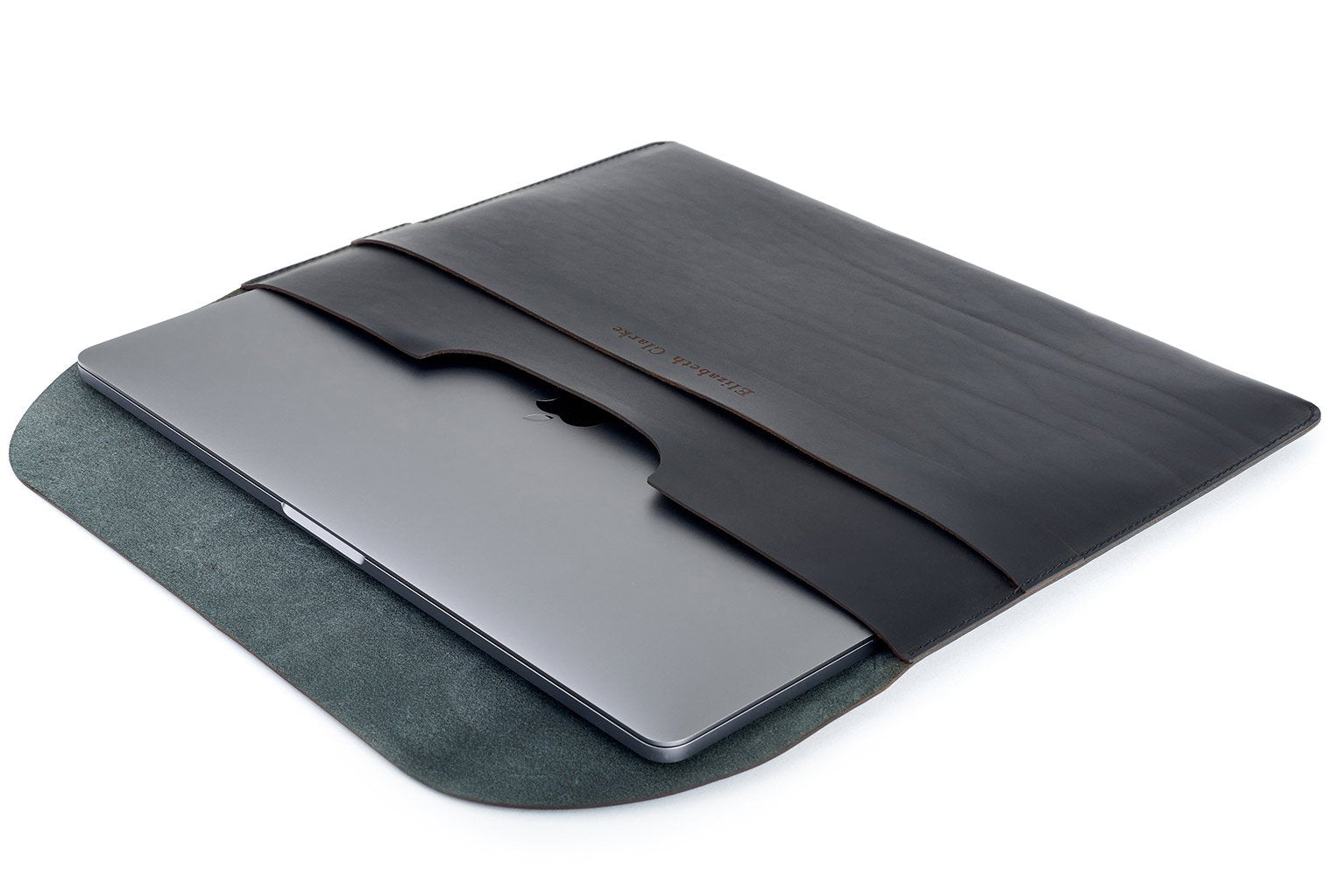 Black full-grain leather document folio, open showing interior — personalised — CarveOn, made in Ireland#Color_Black