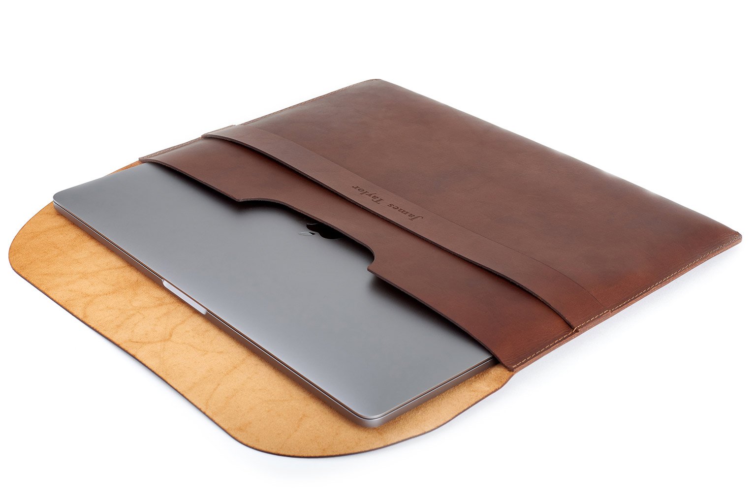 Dark Brown full-grain leather document folio, open showing interior — personalised — CarveOn, made in Ireland#Color_Dark Brown