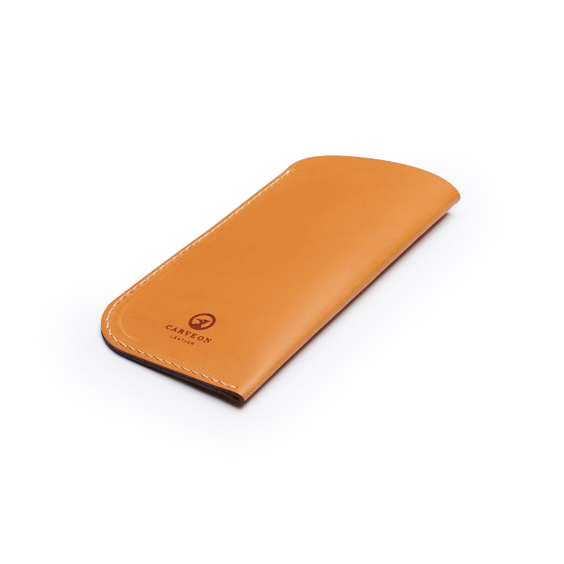 Tan full-grain leather glasses case, flat lay, angled view — personalised — CarveOn, made in Ireland#Color_Tan