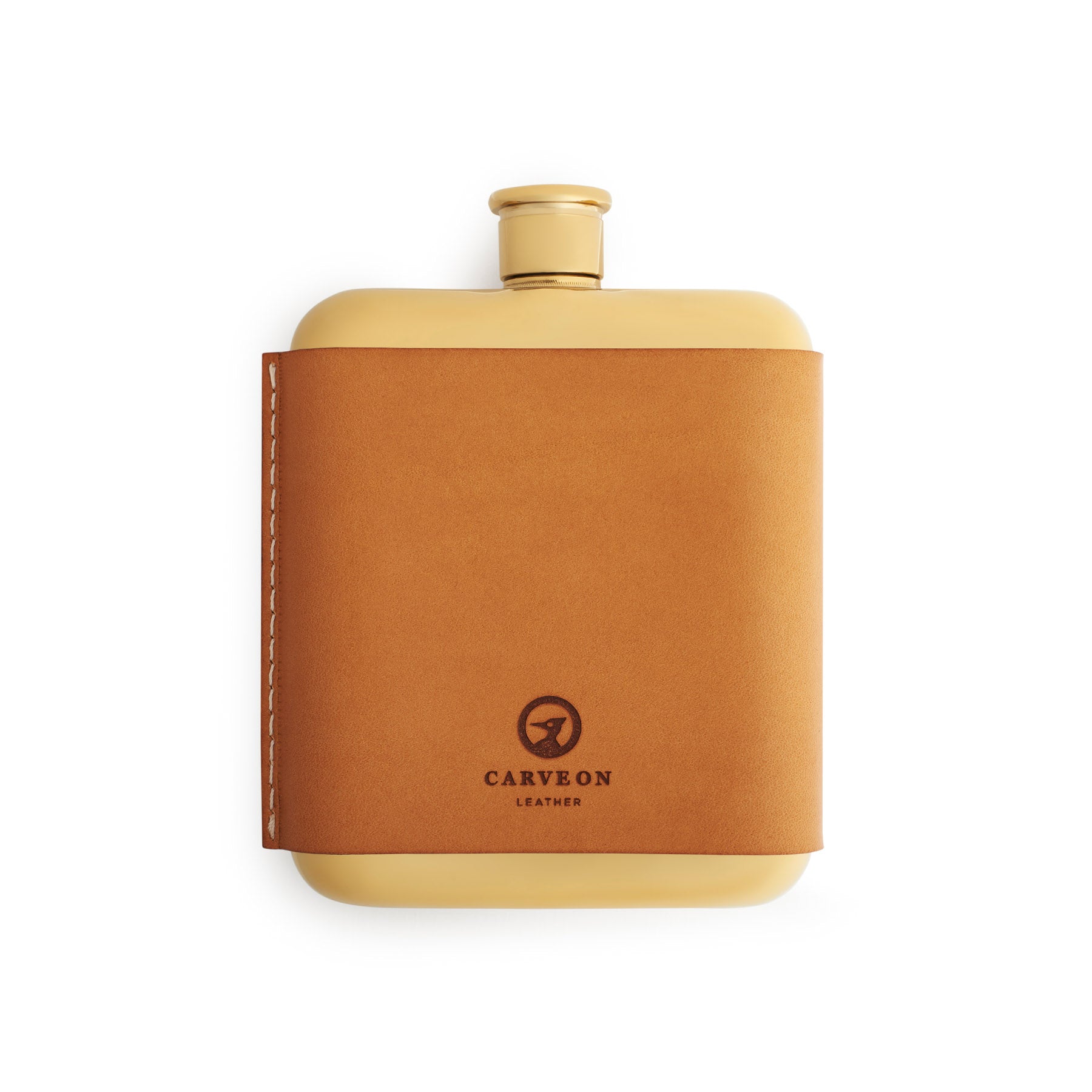 Tan leather-bound hip flask, flat lay — personalised gift — CarveOn, made in Ireland#Color_Tan