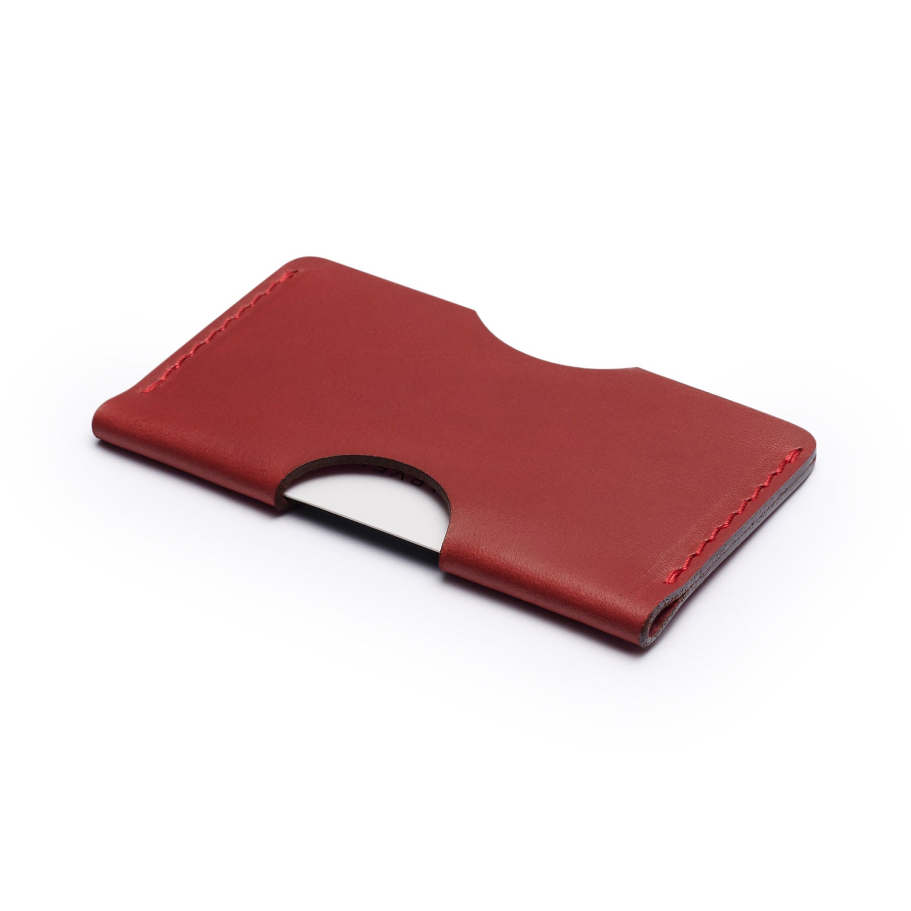 Burgundy full-grain leather landscape card holder, flat lay, angled view — personalised — CarveOn, made in Ireland#Color_Burgundy