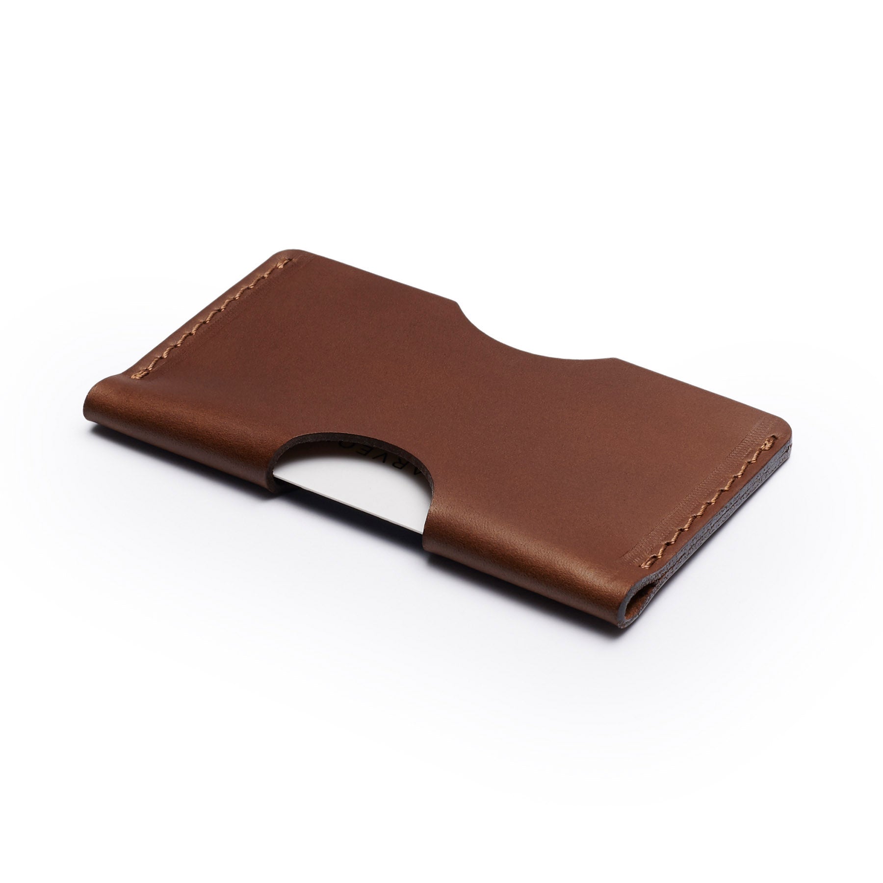 Dark Brown full-grain leather landscape card holder, flat lay, angled view — personalised — CarveOn, made in Ireland#Color_Dark Brown