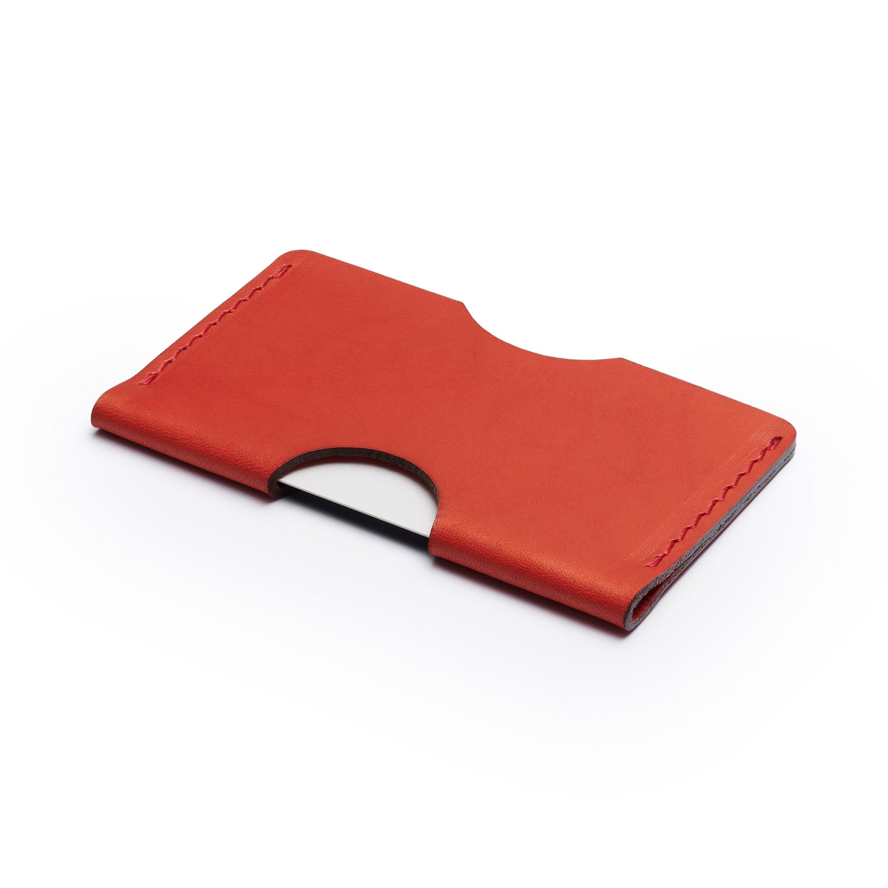Red full-grain leather landscape card holder, flat lay, angled view — personalised — CarveOn, made in Ireland#Color_Red