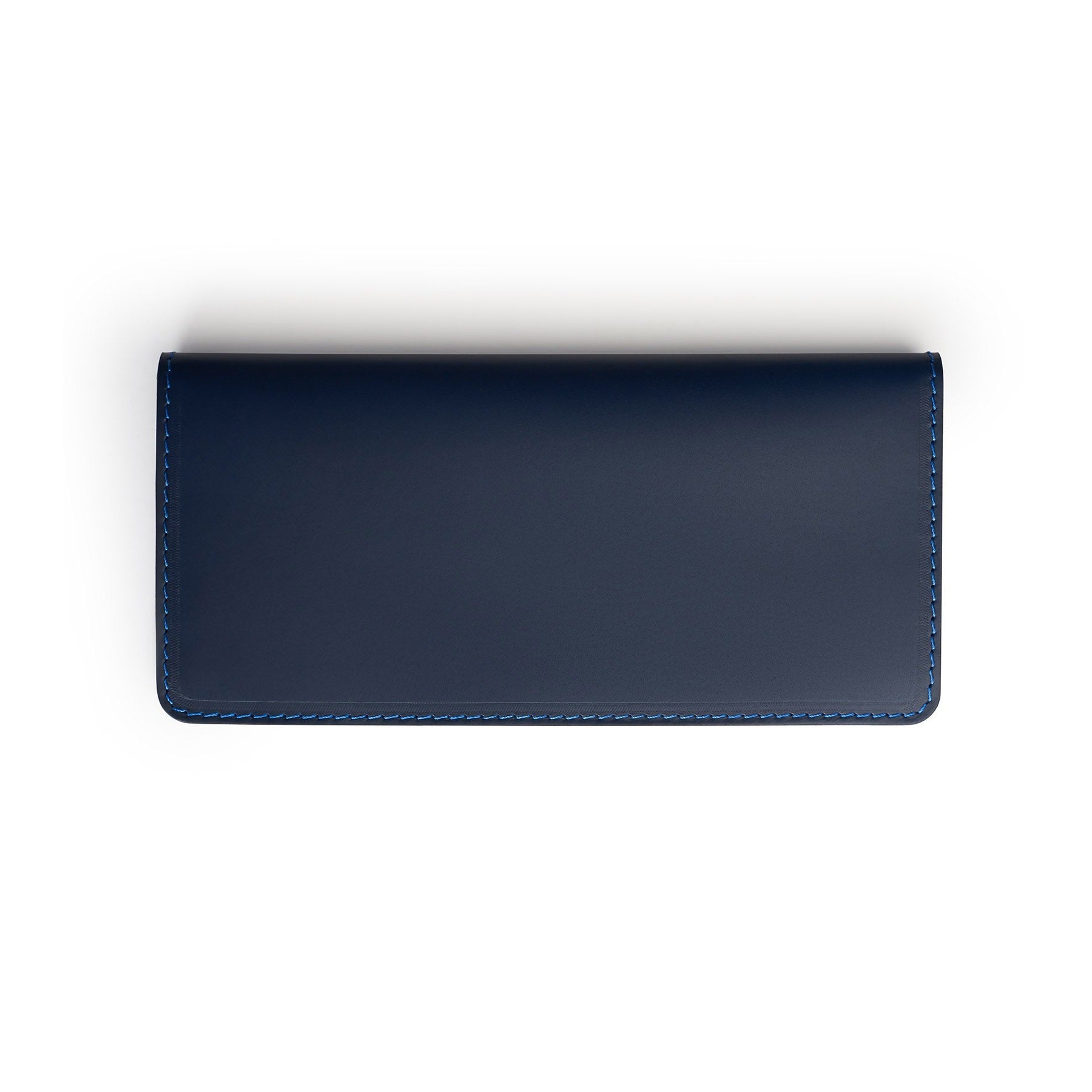 Navy full-grain leather long wallet, flat lay — personalised — CarveOn, made in Ireland#Color_Navy