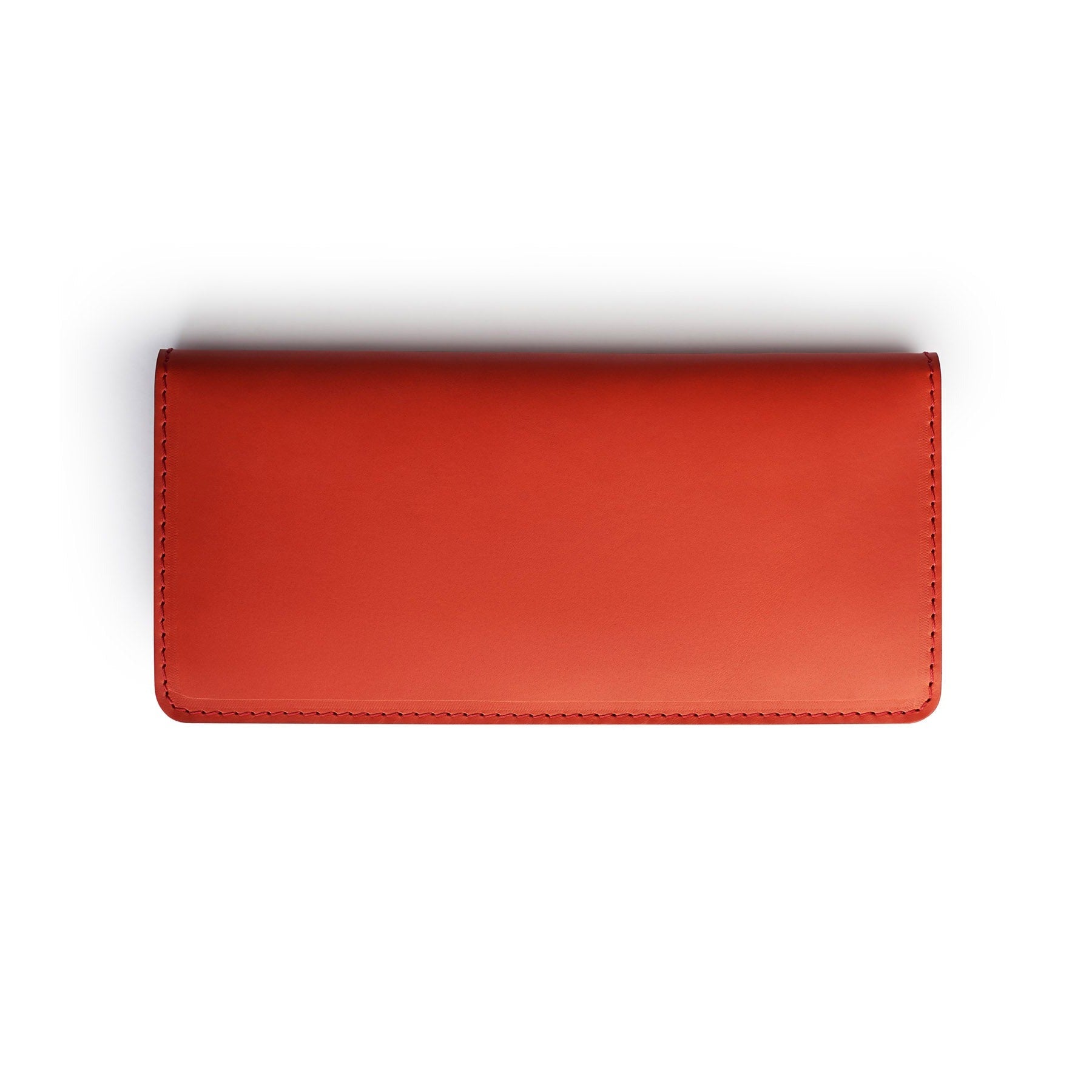 Red full-grain leather long wallet, flat lay — personalised — CarveOn, made in Ireland#Color_Red