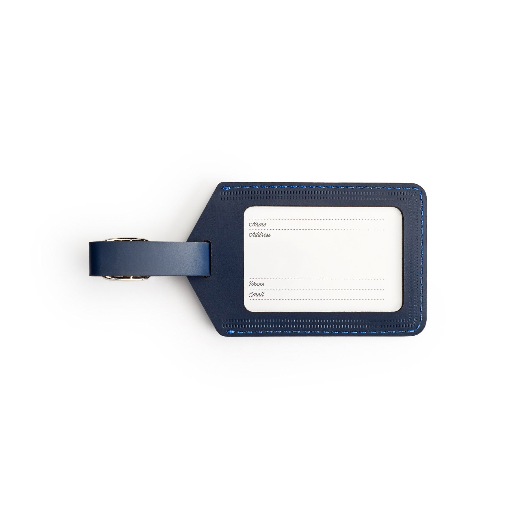 Navy leather golf bag tag, flat lay — personalised golf gift — CarveOn, handmade in Ireland#Color_Navy