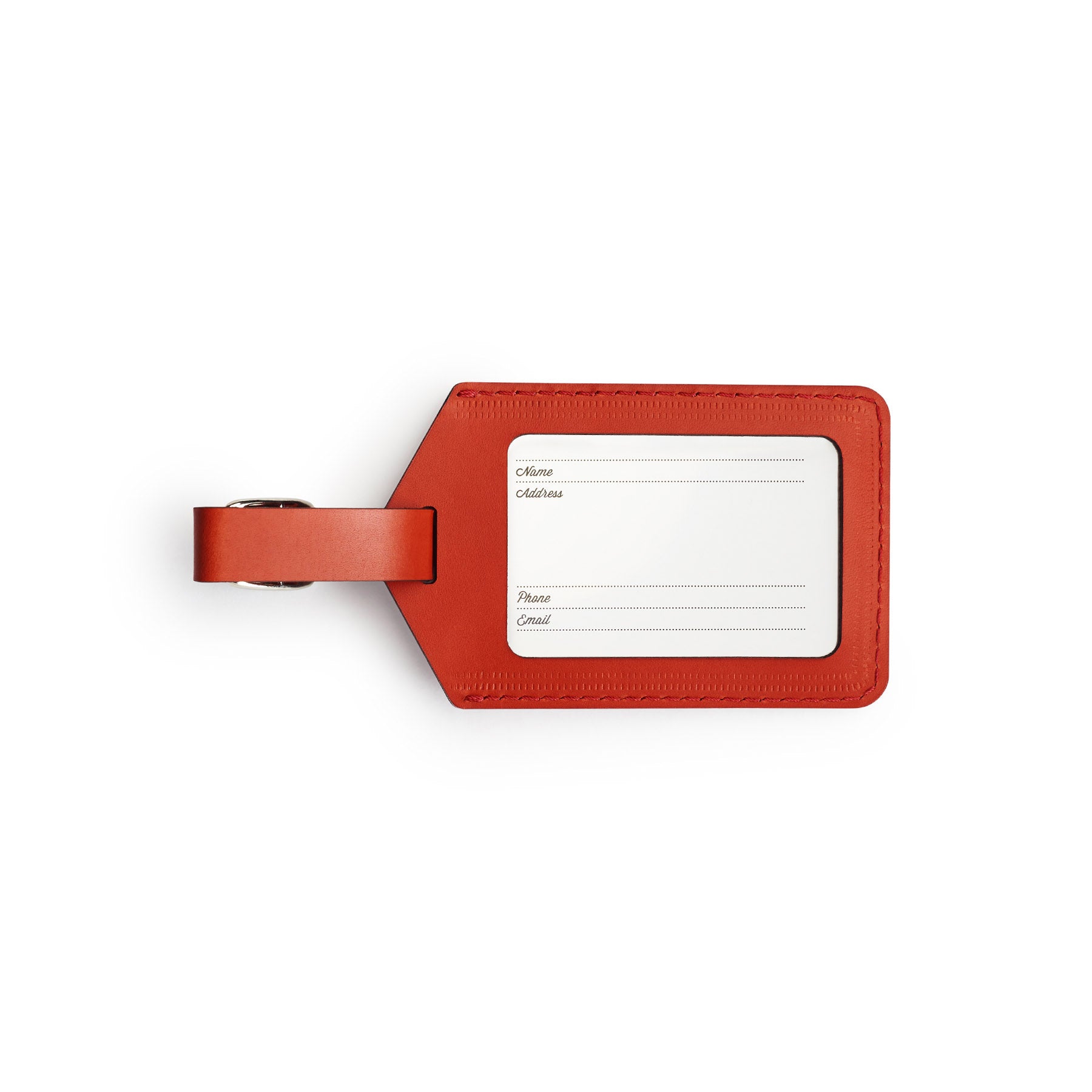 Red leather golf bag tag, flat lay — personalised golf gift — CarveOn, handmade in Ireland#Color_Red