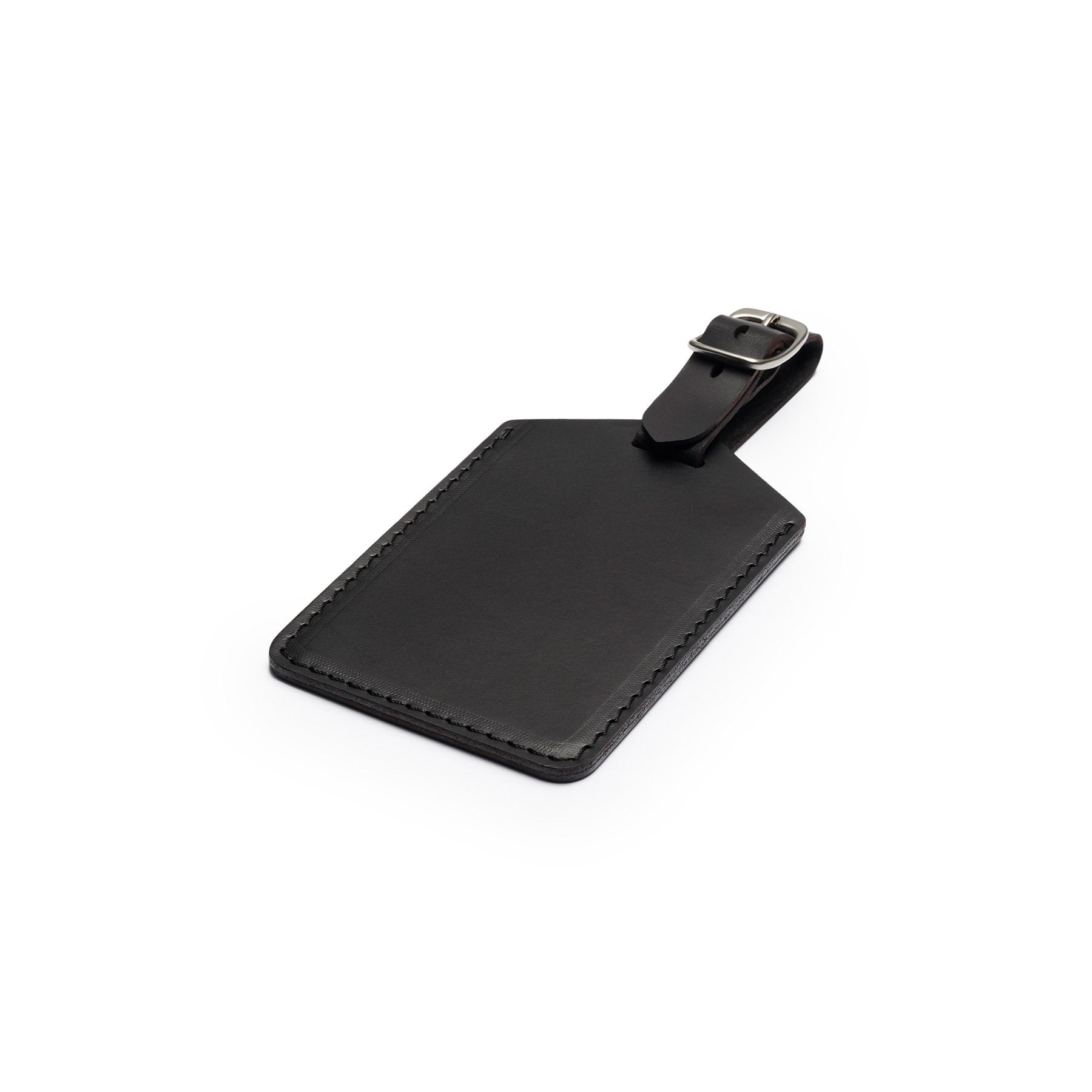 Black leather golf bag tag, flat lay, angled view — personalised golf gift — CarveOn, handmade in Ireland#Color_Black