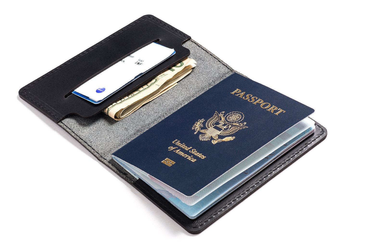 Full-grain leather passport holder — personalised travel gift — CarveOn, made in Ireland#Color_Black