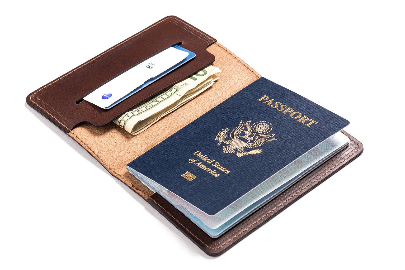 Full-grain leather passport holder — personalised travel gift — CarveOn, made in Ireland#Color_Dark Brown