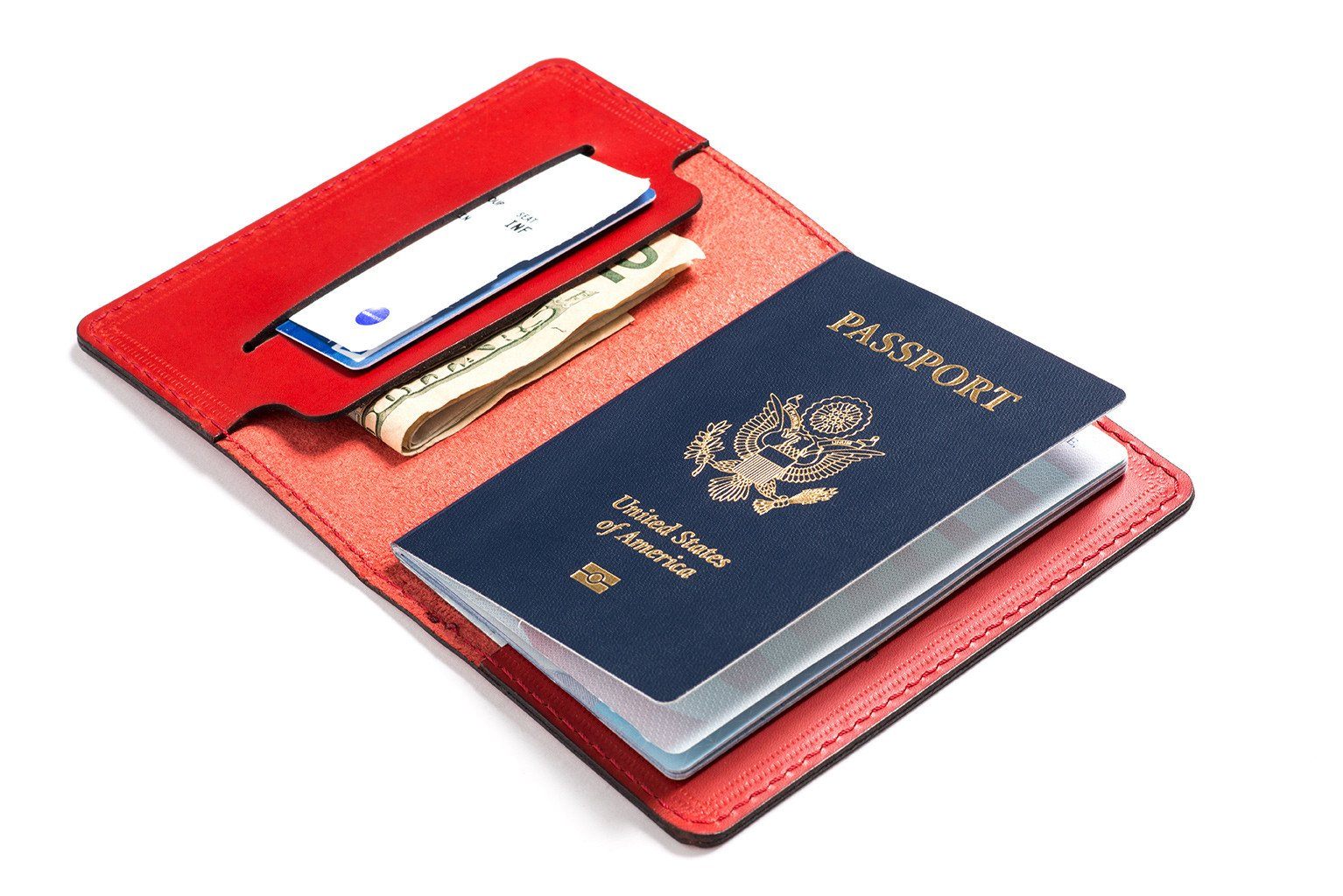 Full-grain leather passport holder — personalised travel gift — CarveOn, made in Ireland#Color_Red