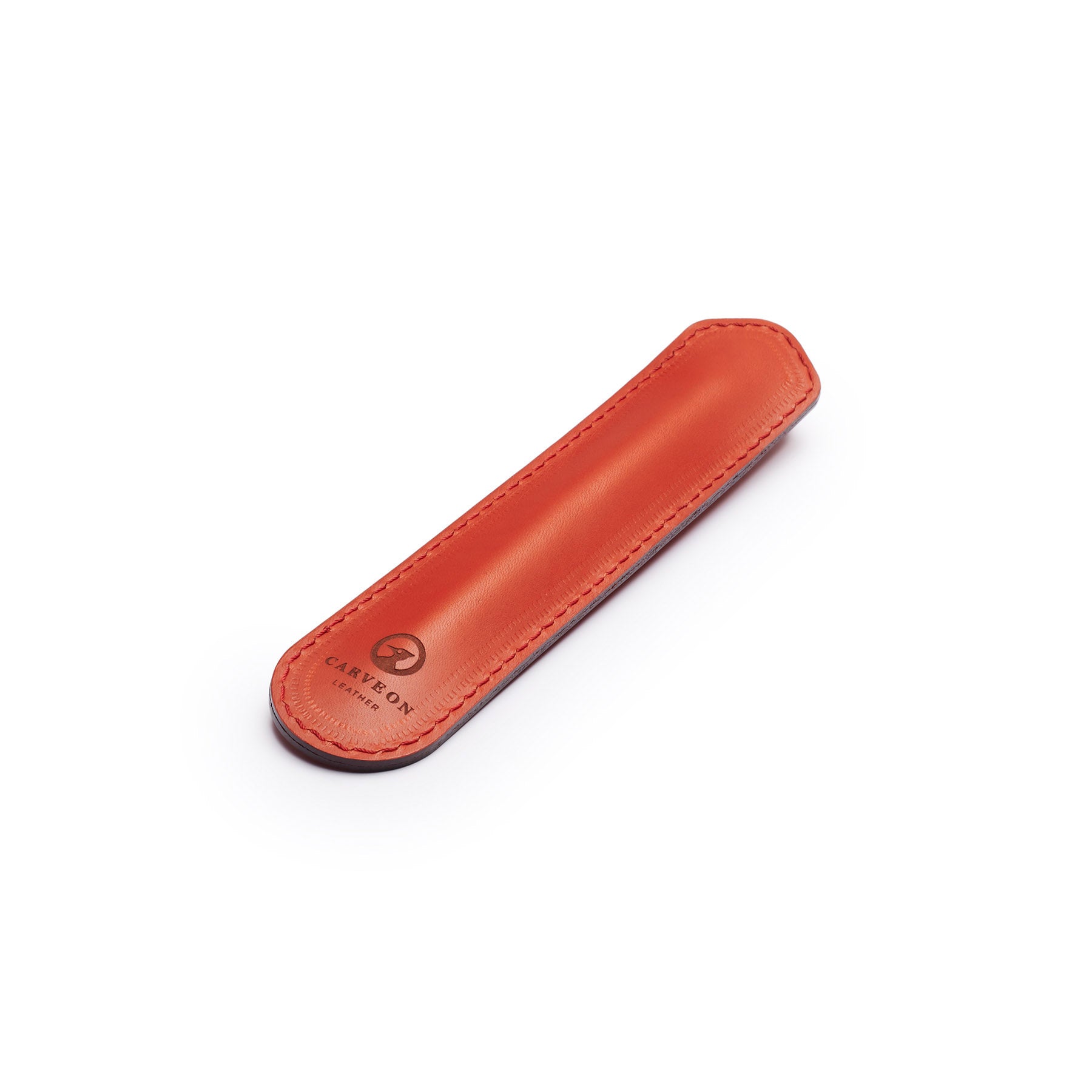 Red leather pen sleeve, flat lay, angled view — personalised gift — CarveOn, made in Ireland#Color_Red