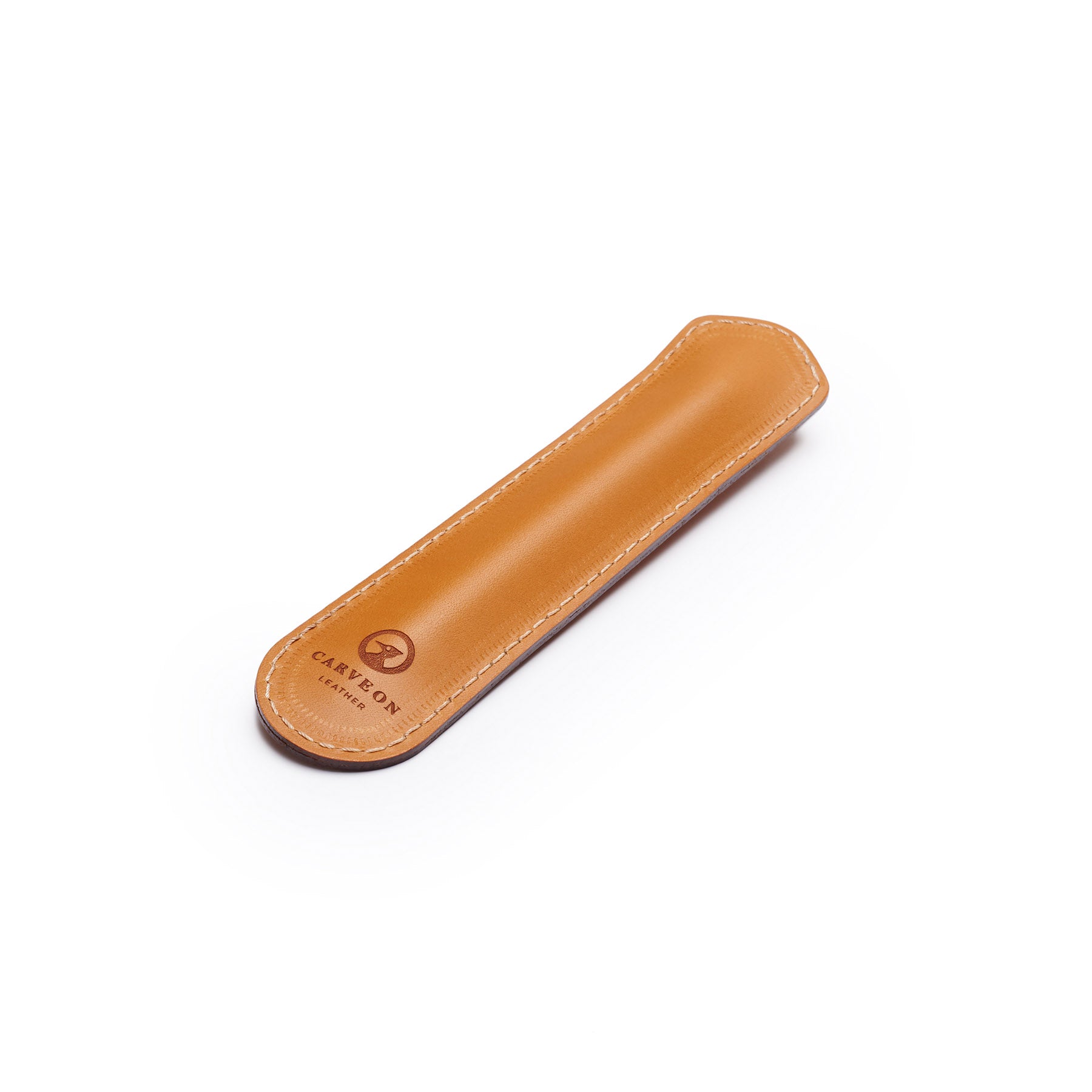 Tan leather pen sleeve, flat lay, angled view — personalised gift — CarveOn, made in Ireland#Color_Tan