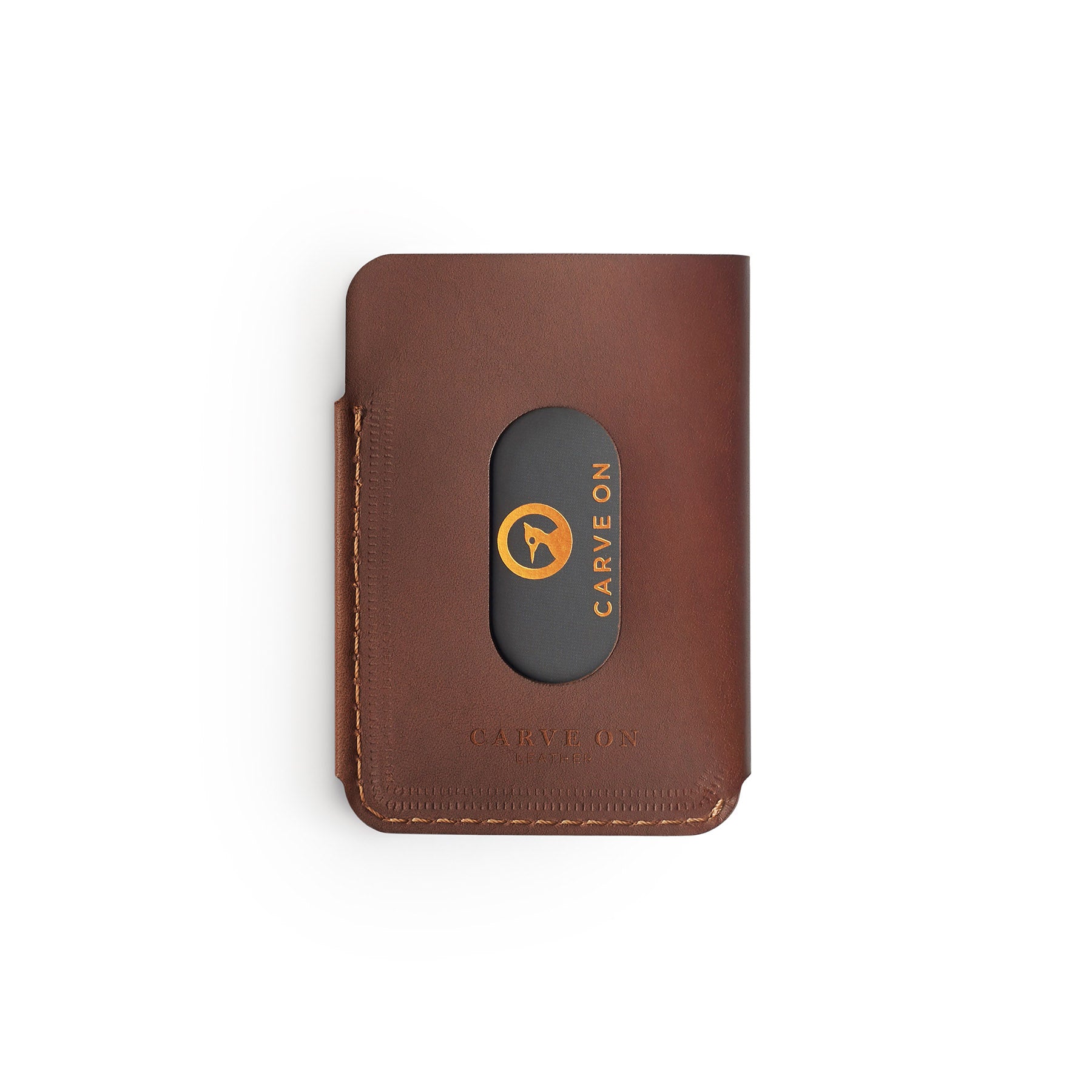Dark Brown full-grain leather quick-draw wallet, flat lay, angled view — personalised — CarveOn, made in Ireland#Color_Dark Brown