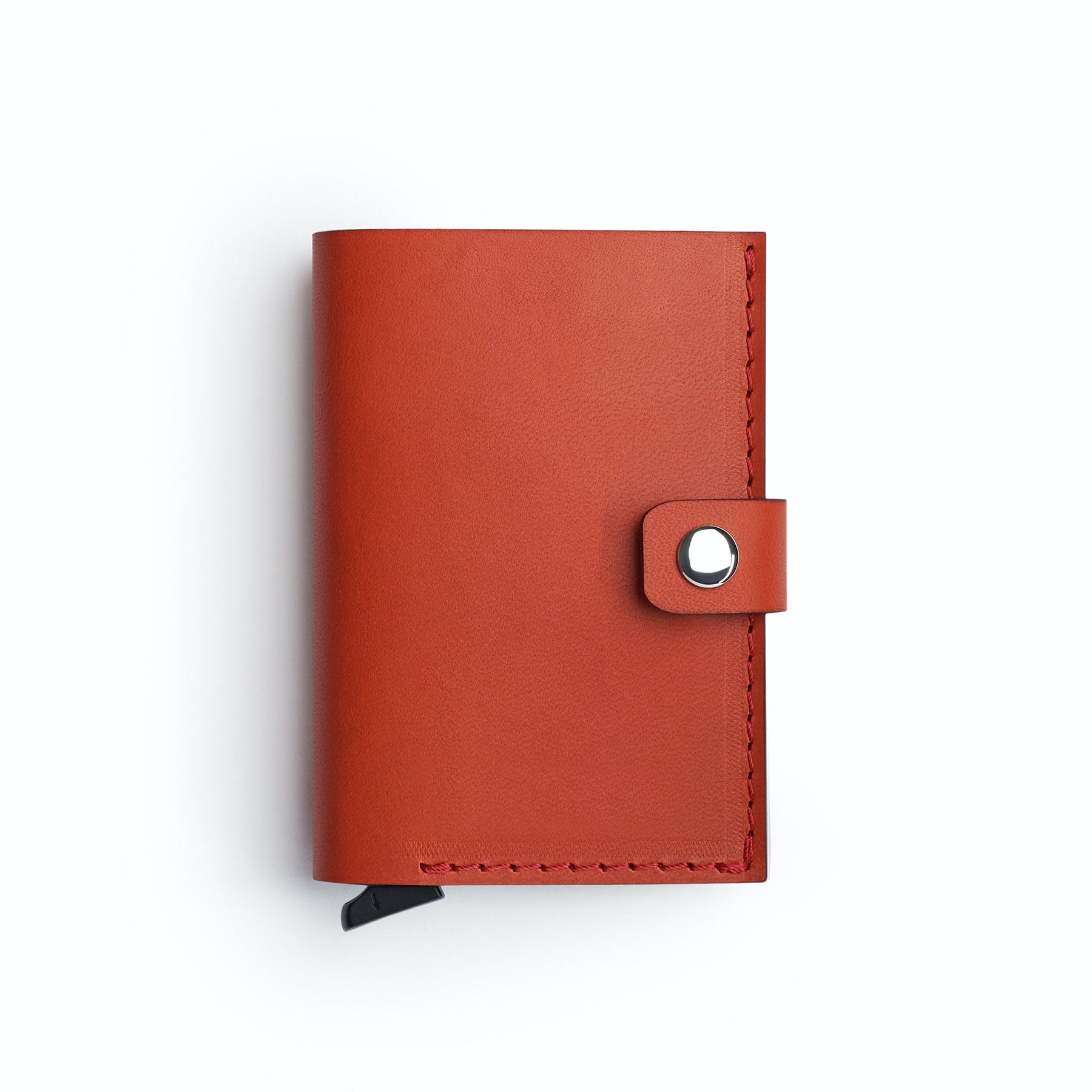 Red full-grain leather RFID wallet, flat lay — personalised — CarveOn, made in Ireland#Color_Red